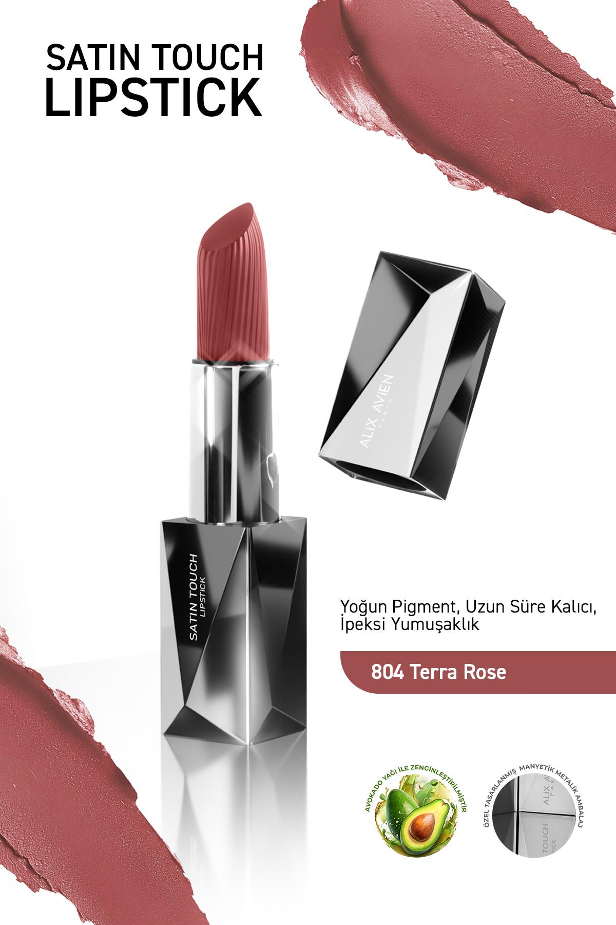 Uzun Süre Kalıcı Nemlendirici Pürüzsüz Etkili Yarı Mat Ruj - Satin Touch Lipstick 804 Terra Rose
