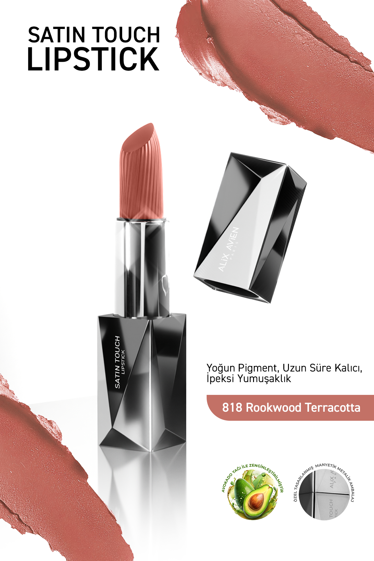 Uzun Süre Kalıcı Nemlendirici Pürüzsüz Etkili Yarı Mat Ruj - Satin Touch Lipstick 818 Rookwood T.