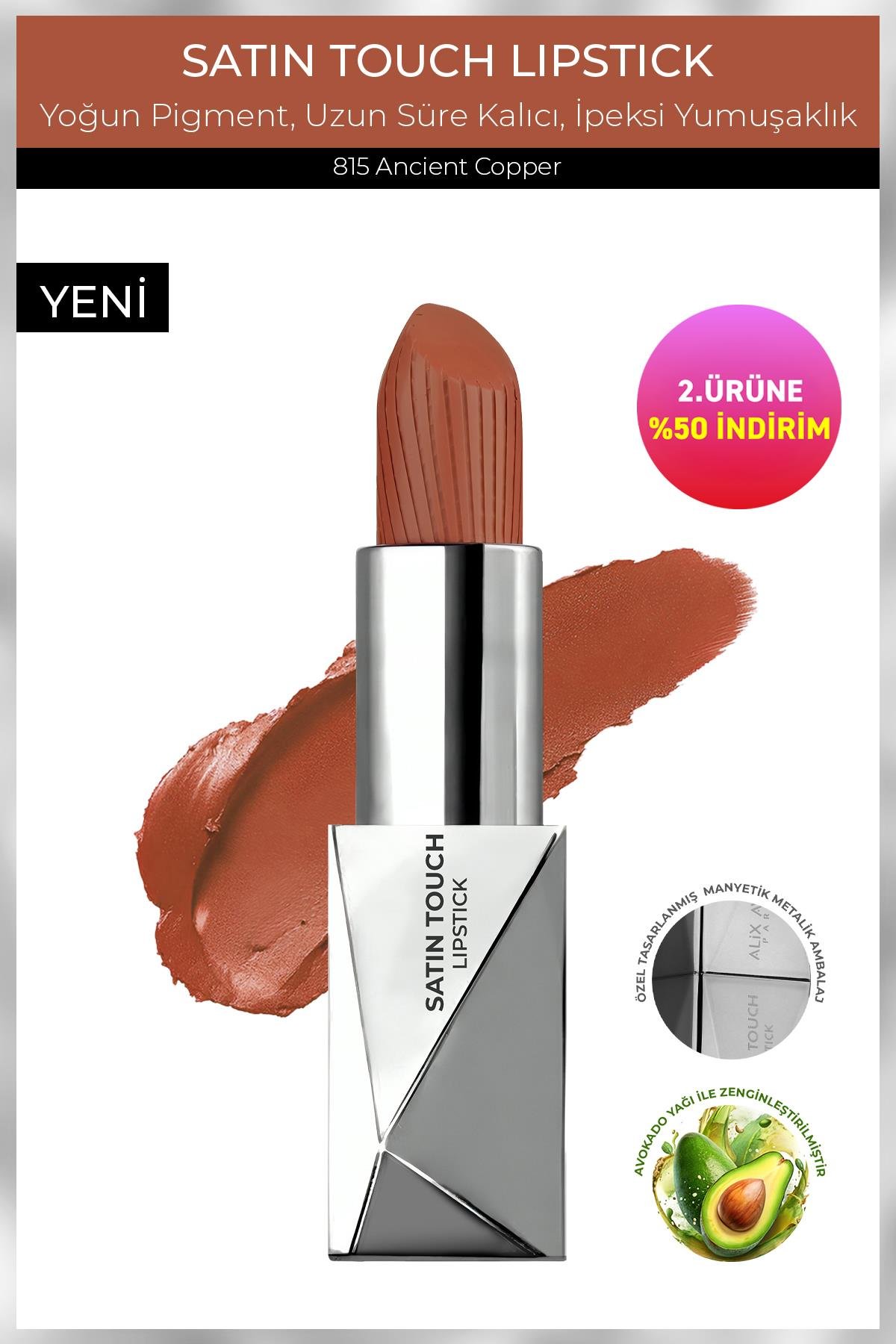 Uzun Süre Kalıcı Nemlendirici Pürüzsüz Etkili Yarı Mat Ruj - Satin Touch Lipstick 815 Ancient Copper