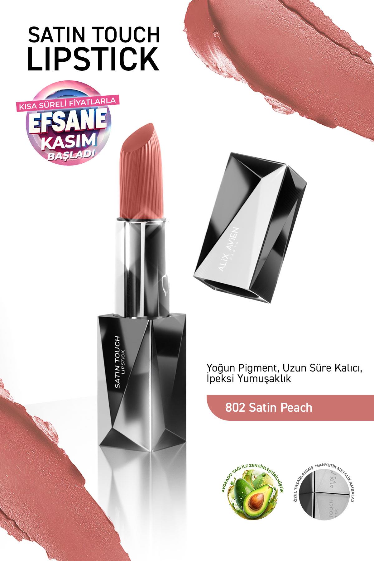 Uzun Süre Kalıcı Nemlendirici Pürüzsüz Etkili Yarı Mat Ruj - Satin Touch Lipstick 802 Satin Peach