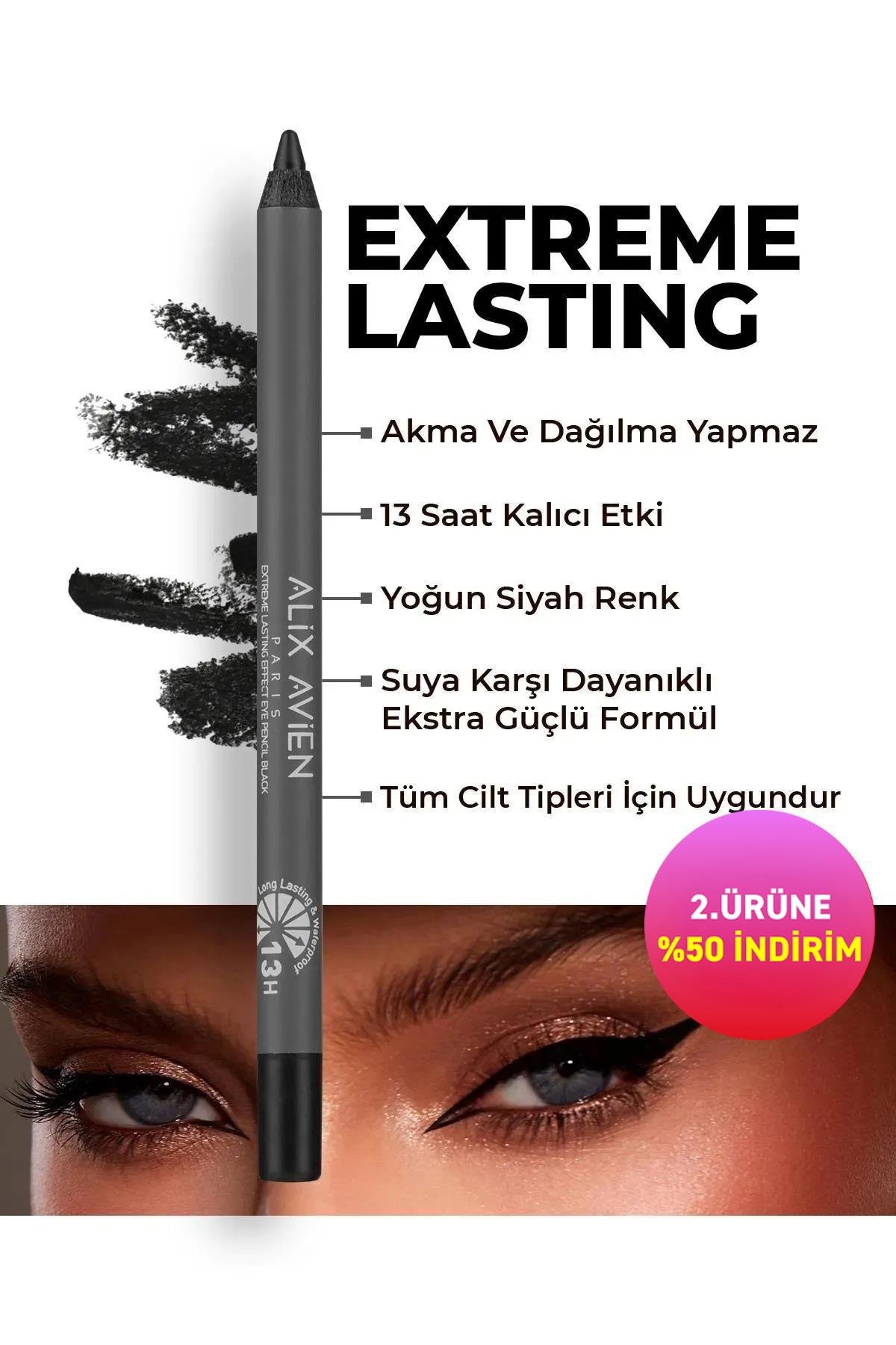 Uzun Süre Kalıcı Suya Dayanıklı Akma, Dağılma Yapmayan Siyah Göz Kalemi - Extreme Black