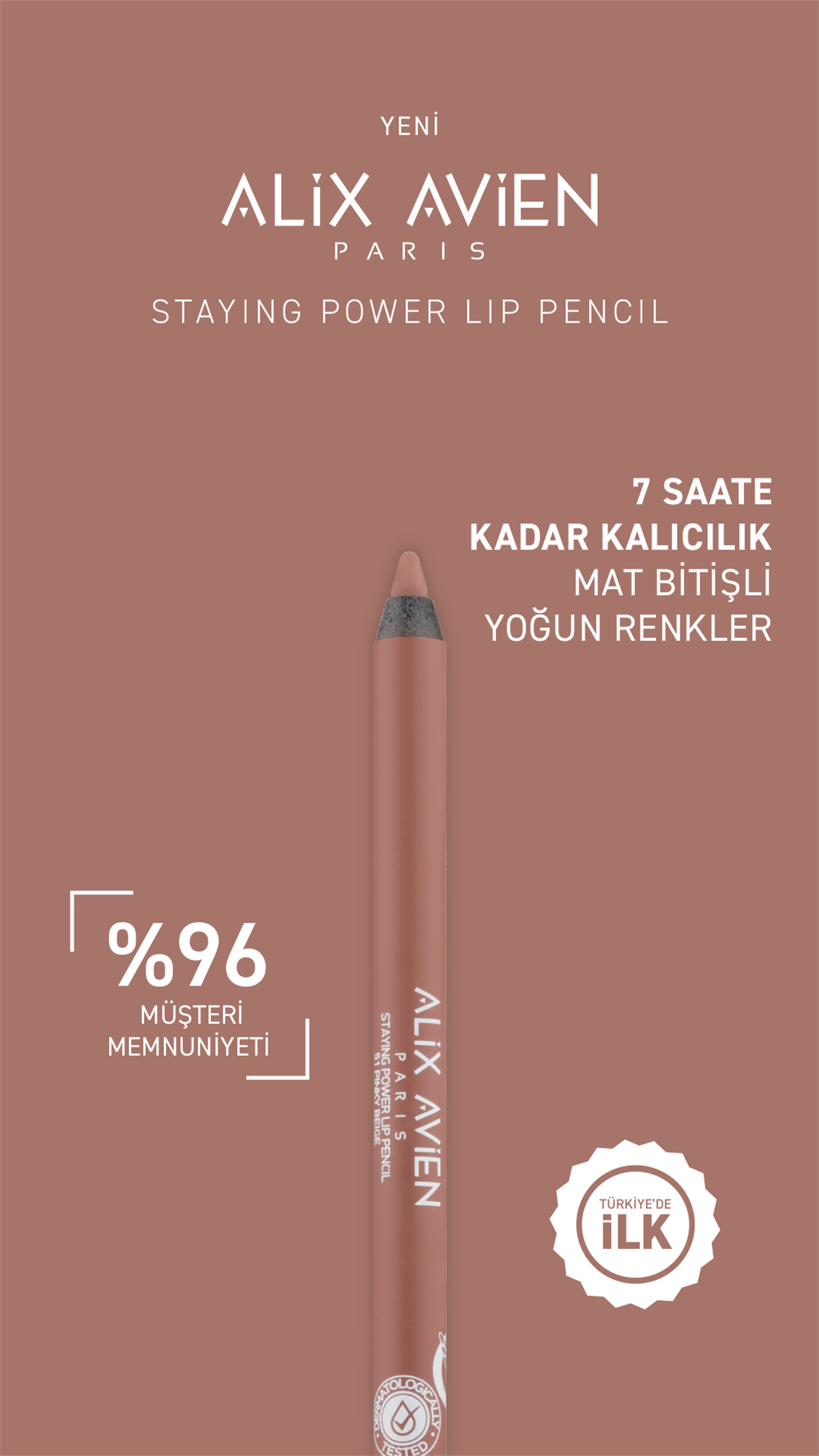 Uzun Süre Kalıcılığa Sahip Suya Dayanıklı Dudak Kalemi – Stayin Power Lip Pencil 51 Pinky Beige