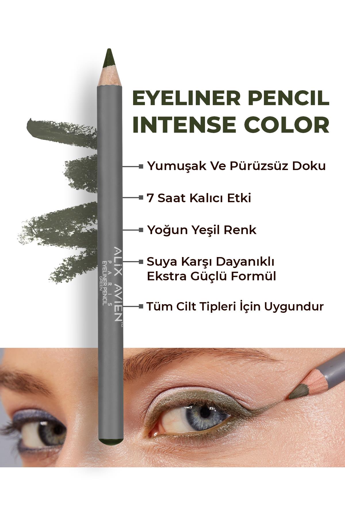 Yeşil Göz Kalemi - Yoğun Renk - Kremsi Yapı - 7 Saate Kadar Kalıcı Etki - Eyeliner Pencil Green