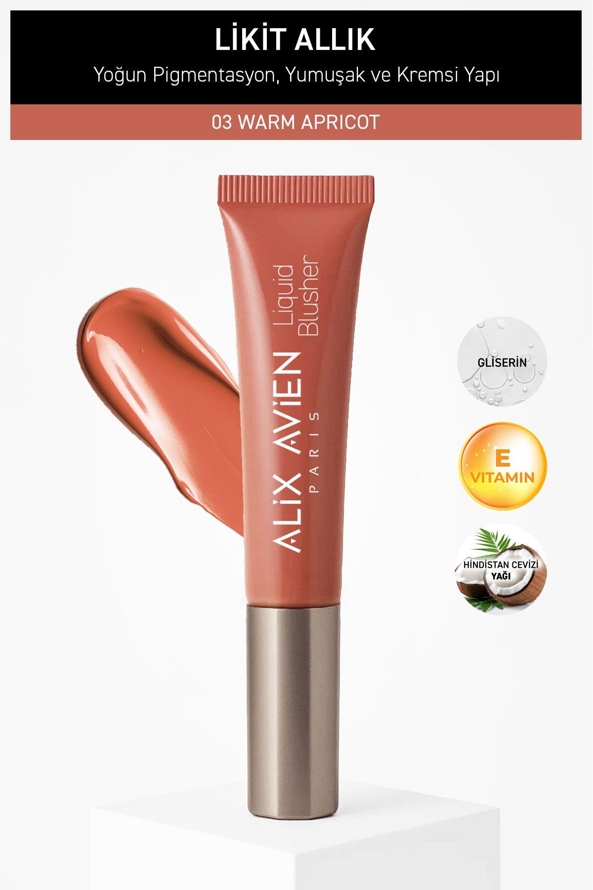 Yoğun Pigmentli E Vitaminli Mat Bitişli Kremsi Likit Allık - Liquid Blusher 03 Warm Apricot