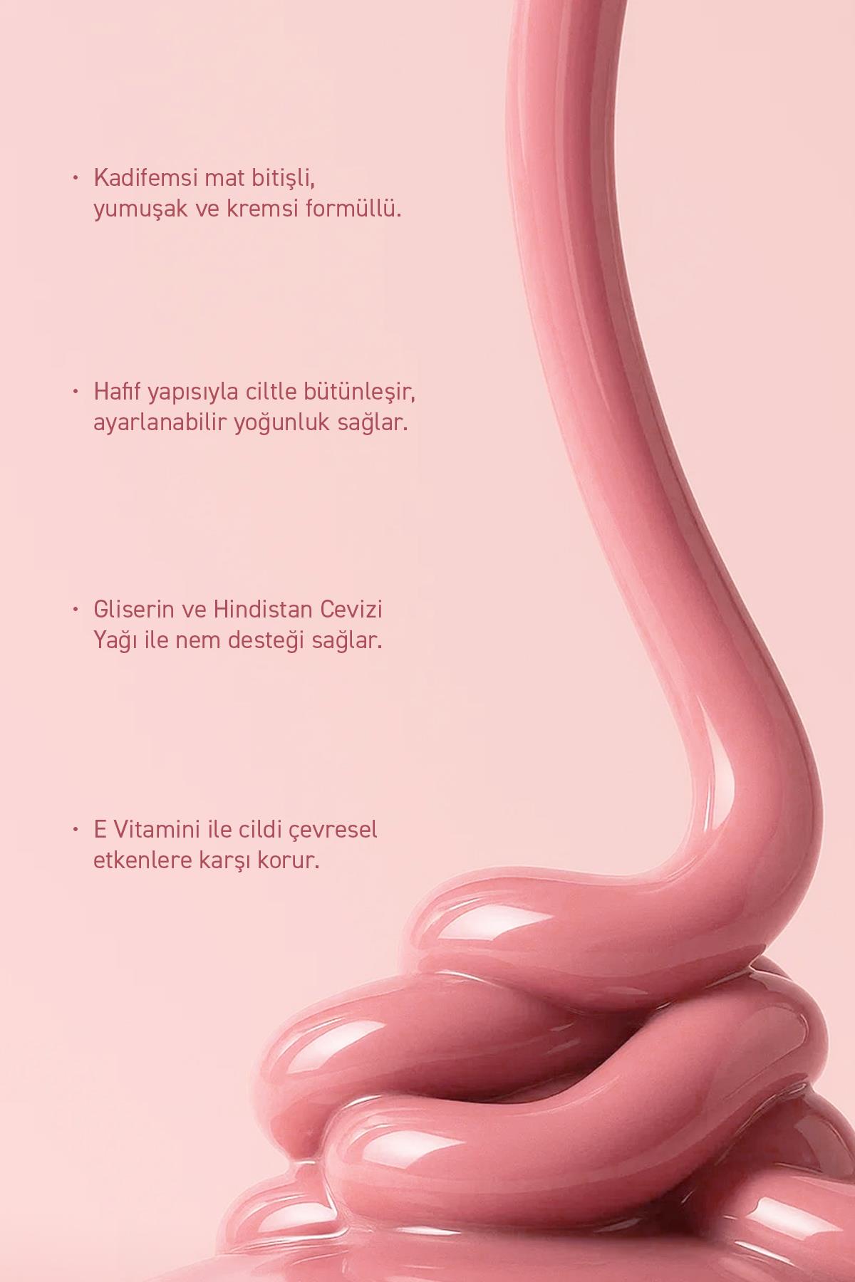 Yoğun Pigmentli E Vitaminli Mat Bitişli Kremsi Likit Allık - Liquid Blusher 06 Dried Rose