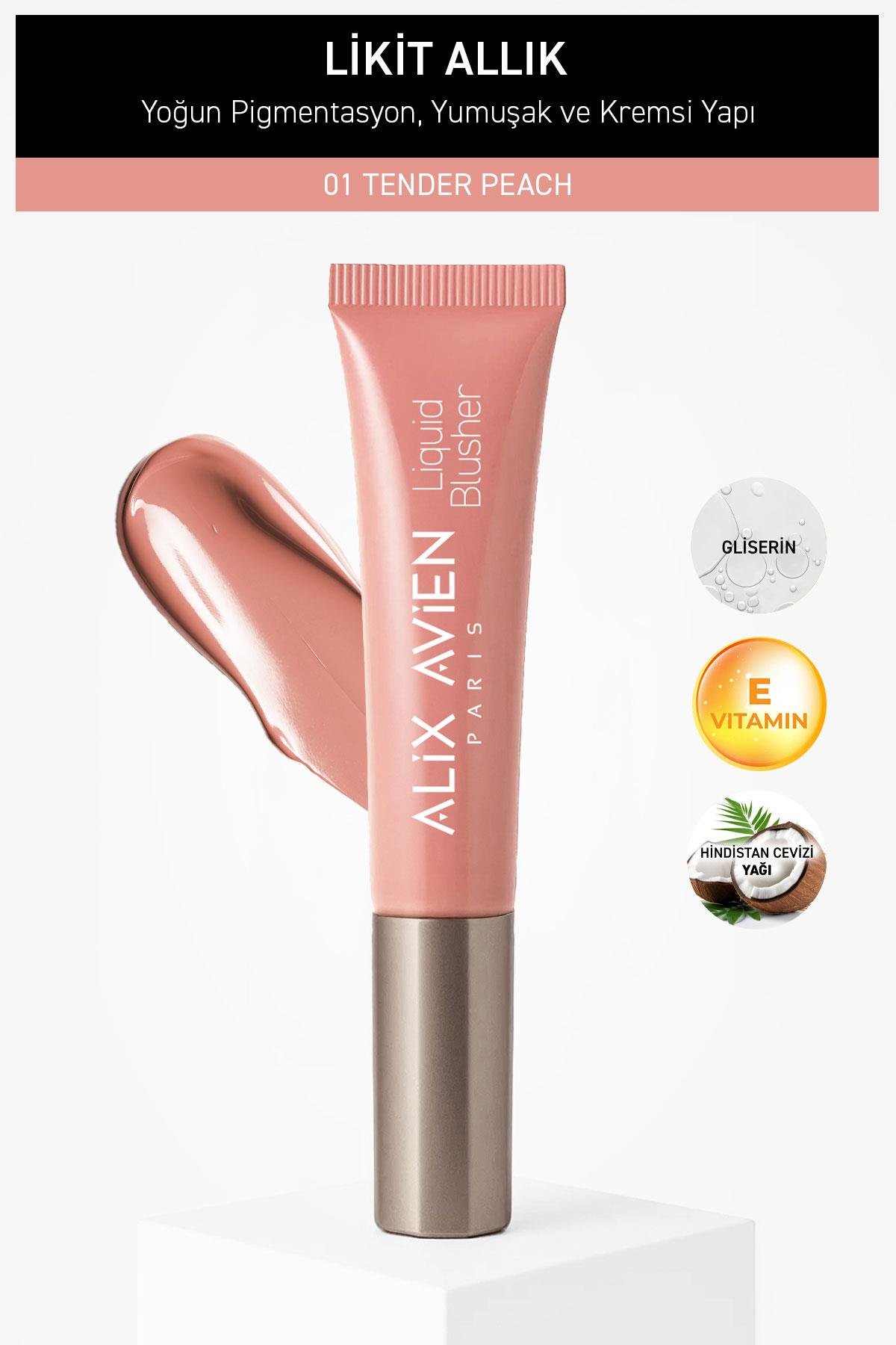 Yoğun Pigmentli E Vitaminli Mat Bitişli Kremsi Likit Allık - Liquid Blusher 01 Tender Peach