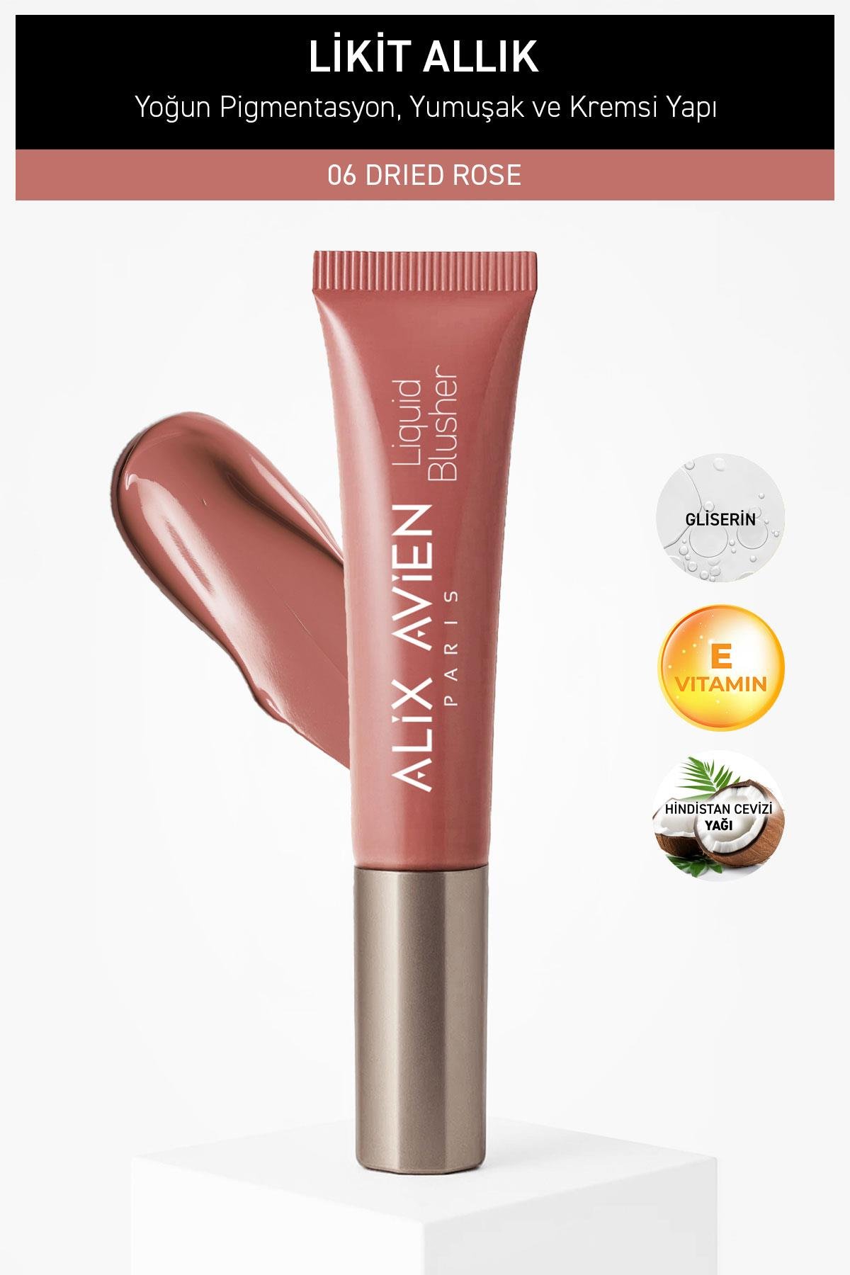 Yoğun Pigmentli E Vitaminli Mat Bitişli Kremsi Likit Allık - Liquid Blusher 06 Dried Rose