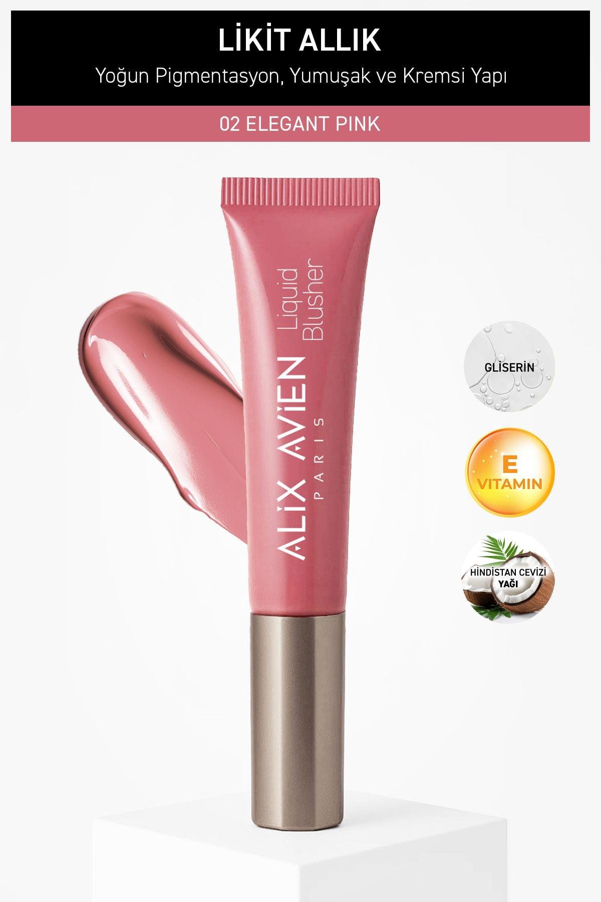 Yoğun Pigmentli E Vitaminli Mat Bitişli Kremsi Likit Allık - Liquid Blusher 02 Elegant Pink
