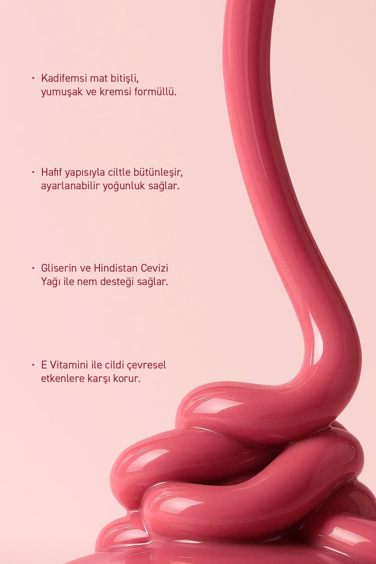 Yoğun Pigmentli E Vitaminli Mat Bitişli Kremsi Likit Allık - Liquid Blusher 04 Pinkish Terracotta