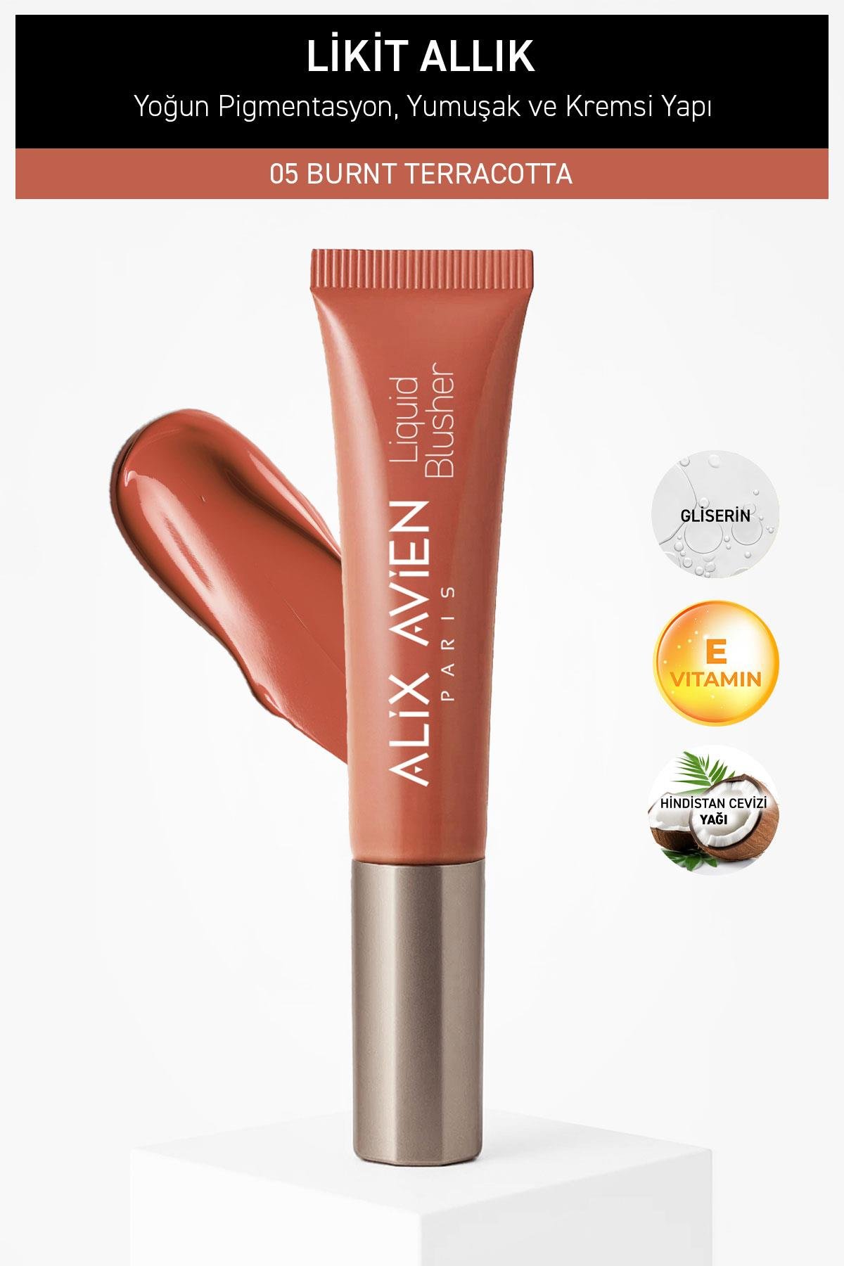 Yoğun Pigmentli E Vitaminli Mat Bitişli Kremsi Likit Allık - Liquid Blusher 05 Burnt Terracotta