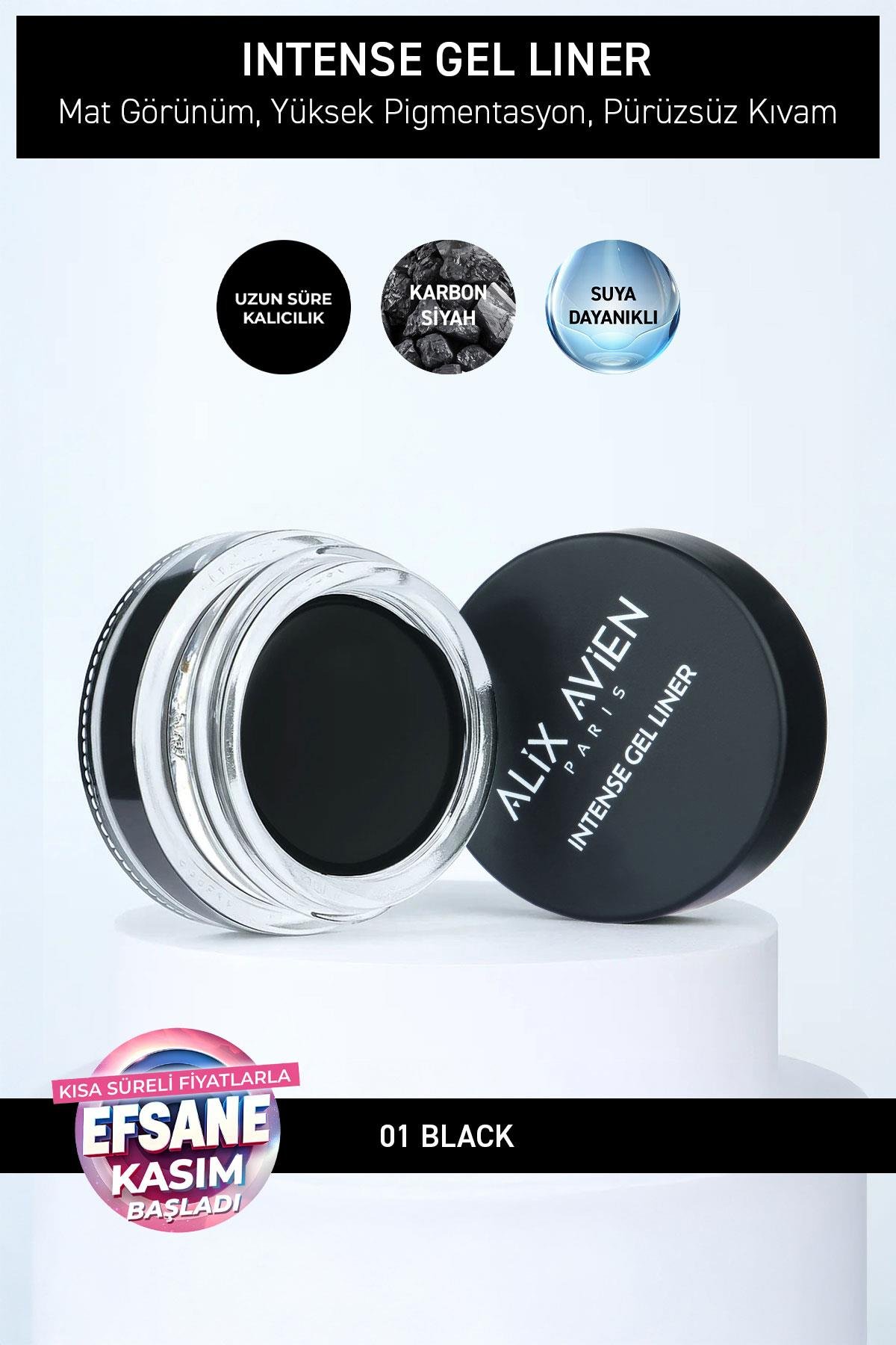 Yüksek Pigmentli Suya Dayanıklı Uzun Süre Kalıcı Mat Jel Eyeliner - Intense Gel Liner 01 Black