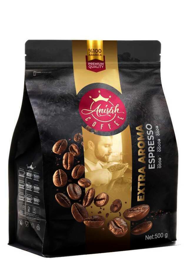 ANISAH COFFEE ESPRESSO EXTRA AROMA KOYU KAVRULMUŞ ÇEKİRDEK 500 GR  - ANISAH COFFEE