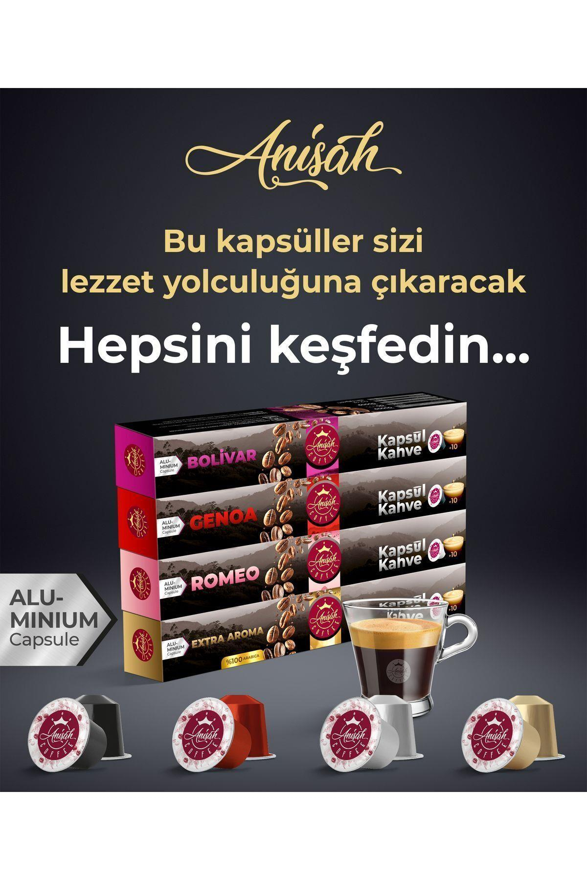Anisah Coffee Kapsül Kahve Seti Bolivar Genoa Romeo ve Extra Aroma 40 Adet - ANISAH COFFEE