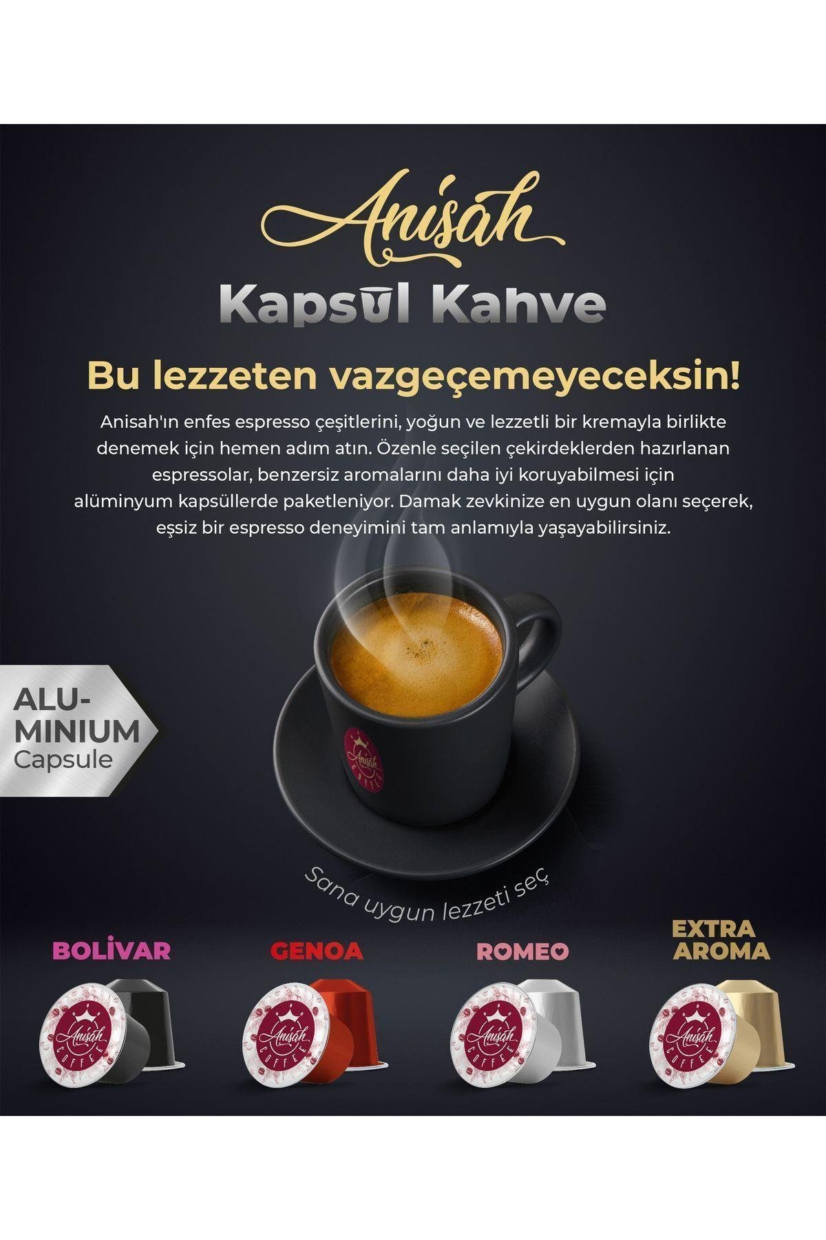 Anisah Coffee Kapsül Kahve Seti Bolivar Genoa Romeo ve Extra Aroma 40 Adet - ANISAH COFFEE