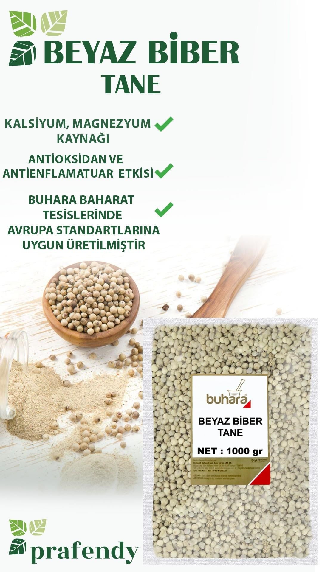 BUHARA BEYAZ BİBER TANE 1000 GR - BUHARA BAHARAT