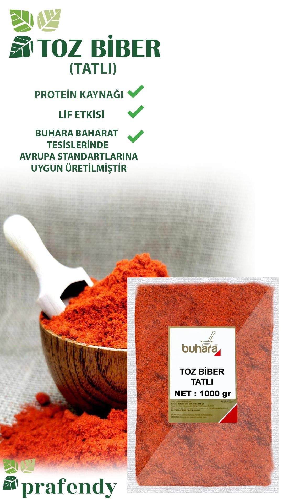 BUHARA TOPTAN TOZ TATLI BİBER 1 KG x 10 Ad - 10 KG - BUHARA