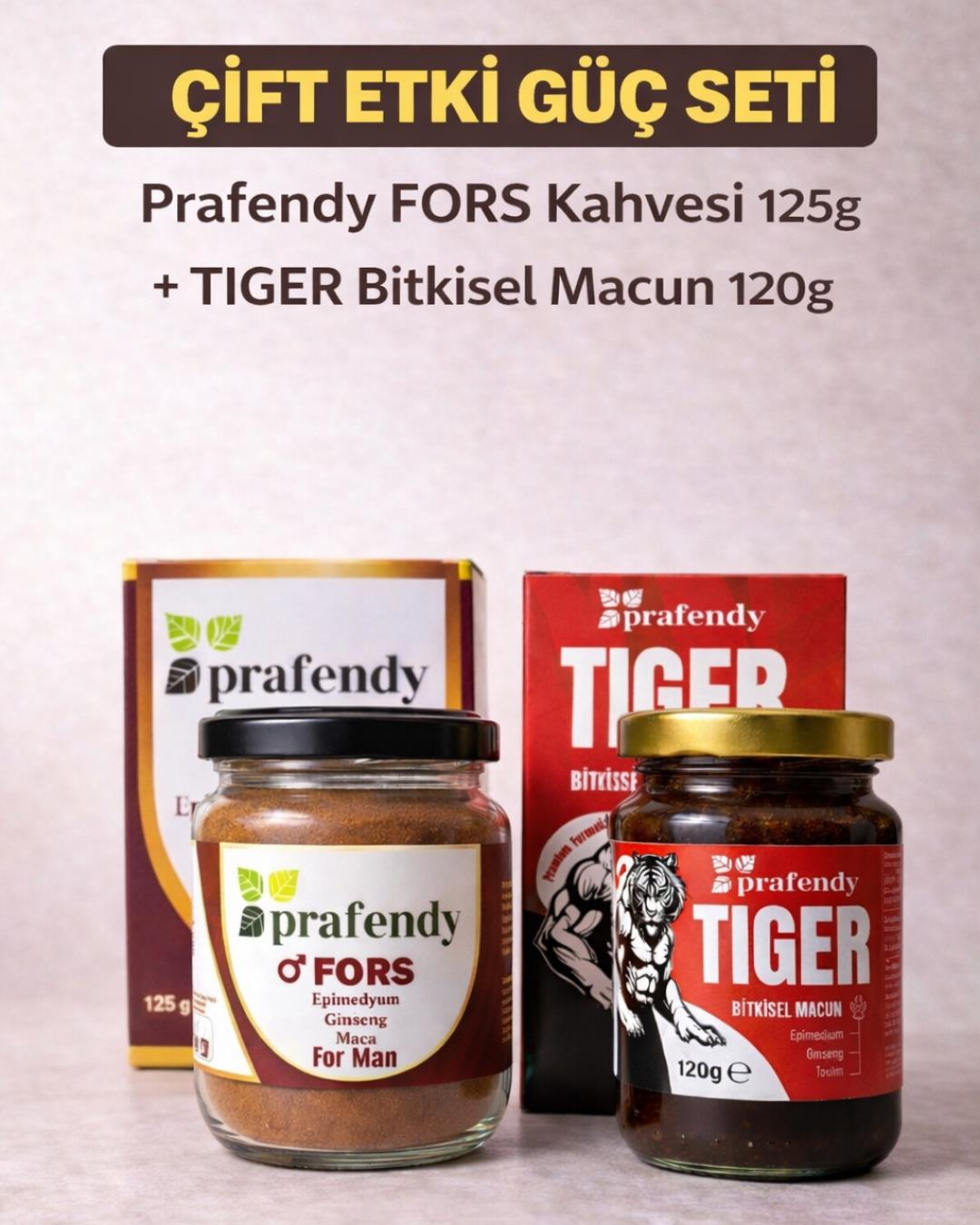 Prafendy FORS Kahvesi 125g + TIGER Bitkisel Macun 120g Erkeklere Özel Kombin Set - PRAFENDY