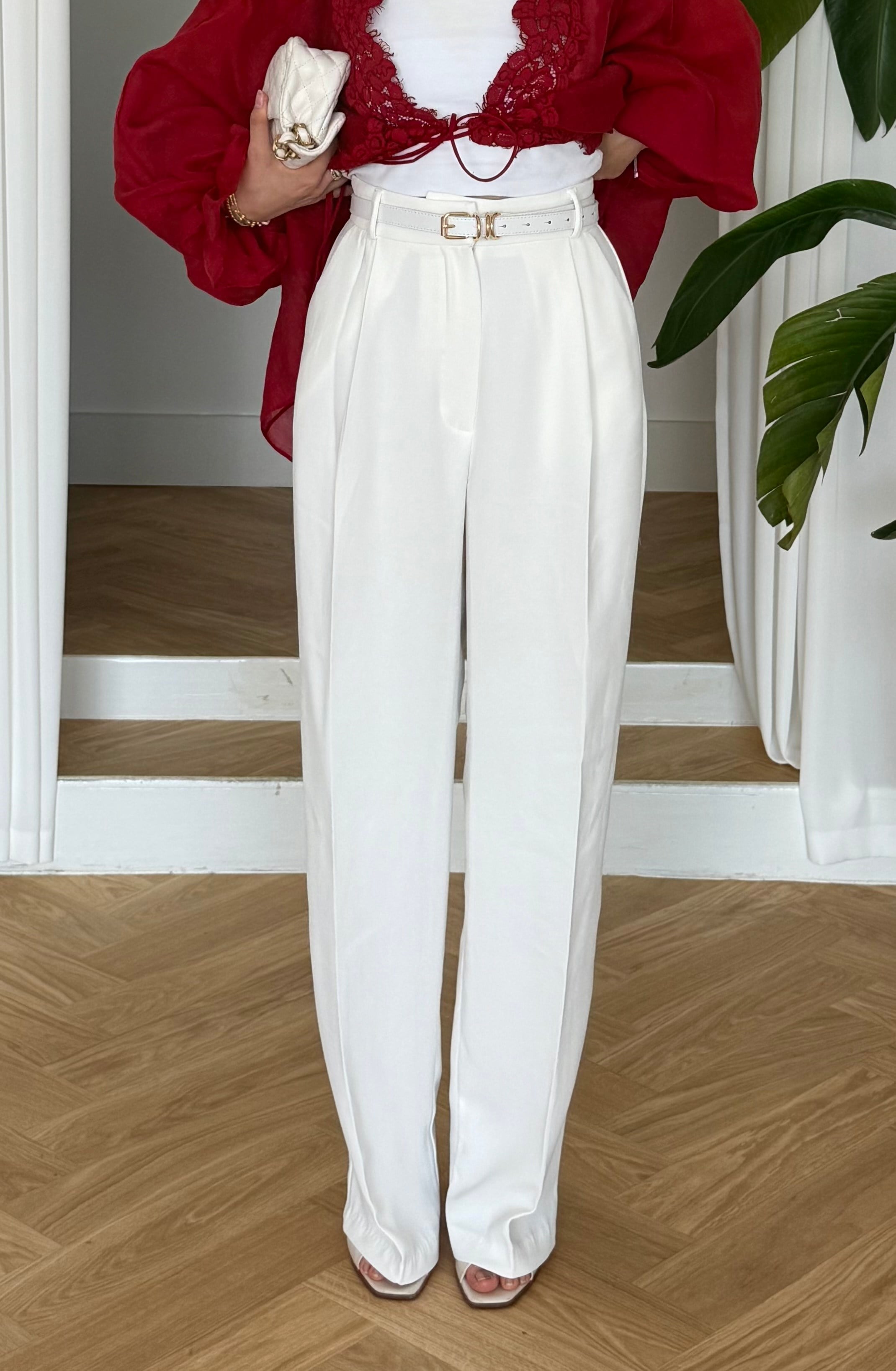 Beyaz Palazzo Model Pantolon
