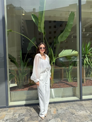 Beyaz Palazzo Model Pantolon