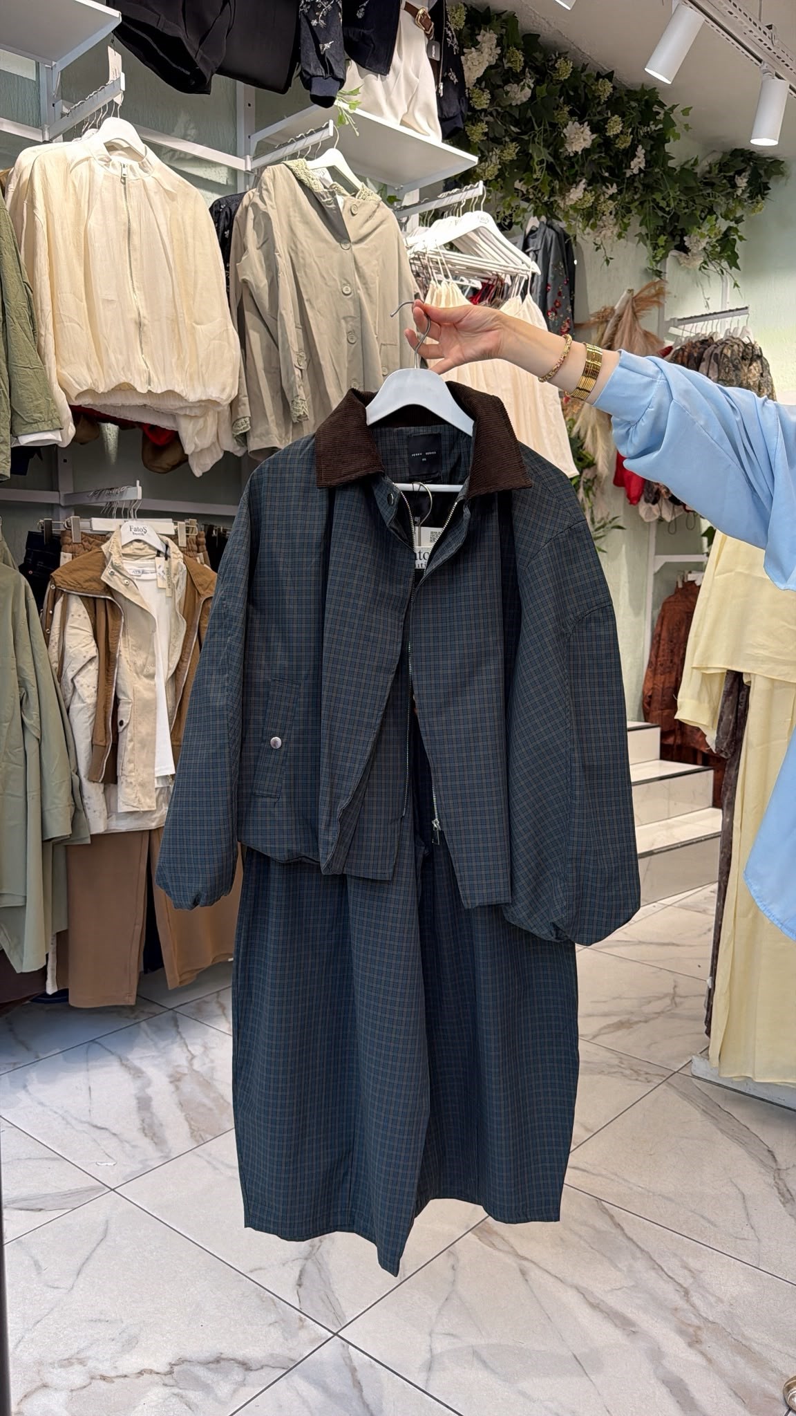 Ekose Desen Oversize Ceket