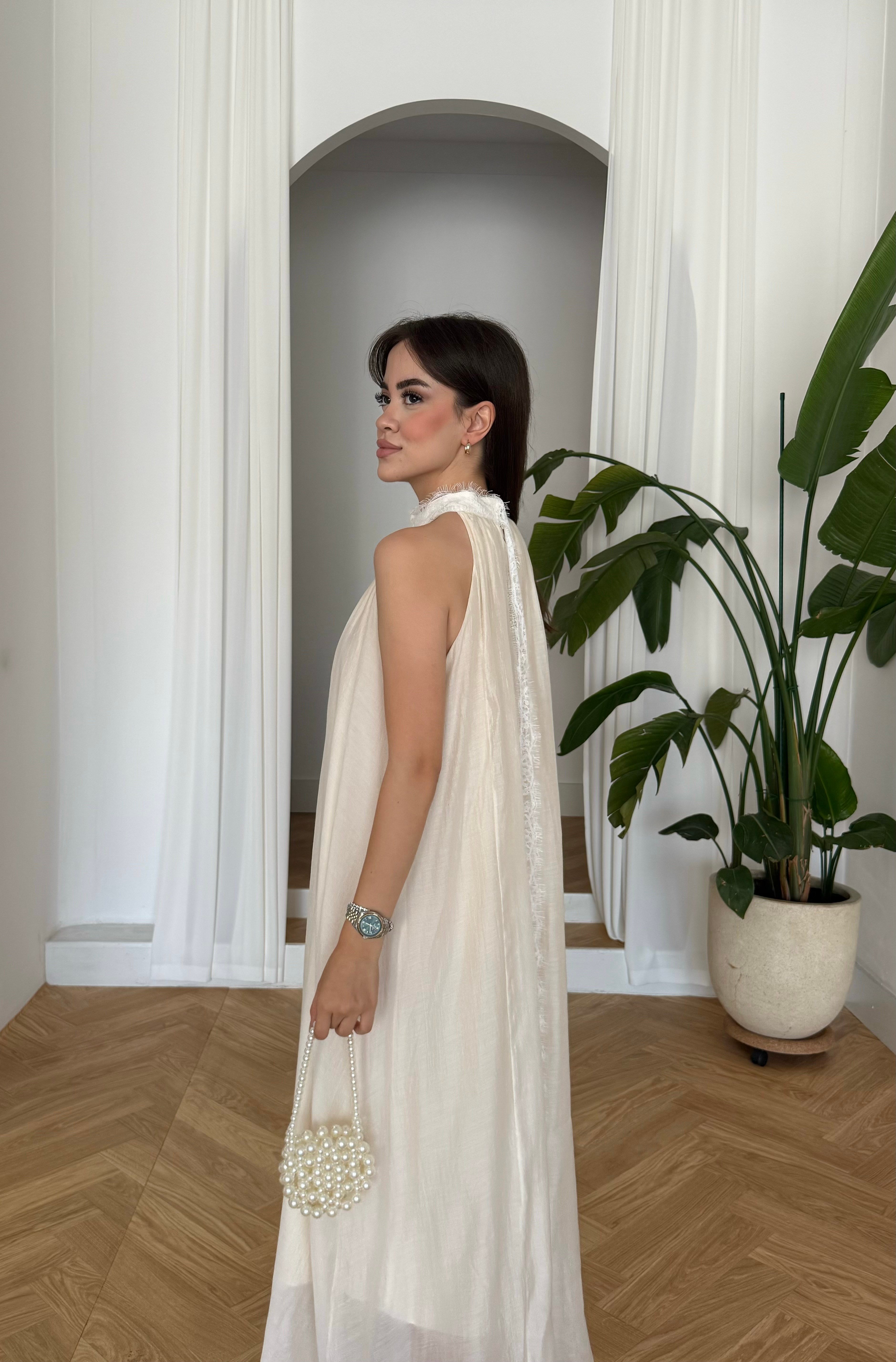 Halter Yaka Oversize Maxi Elbise