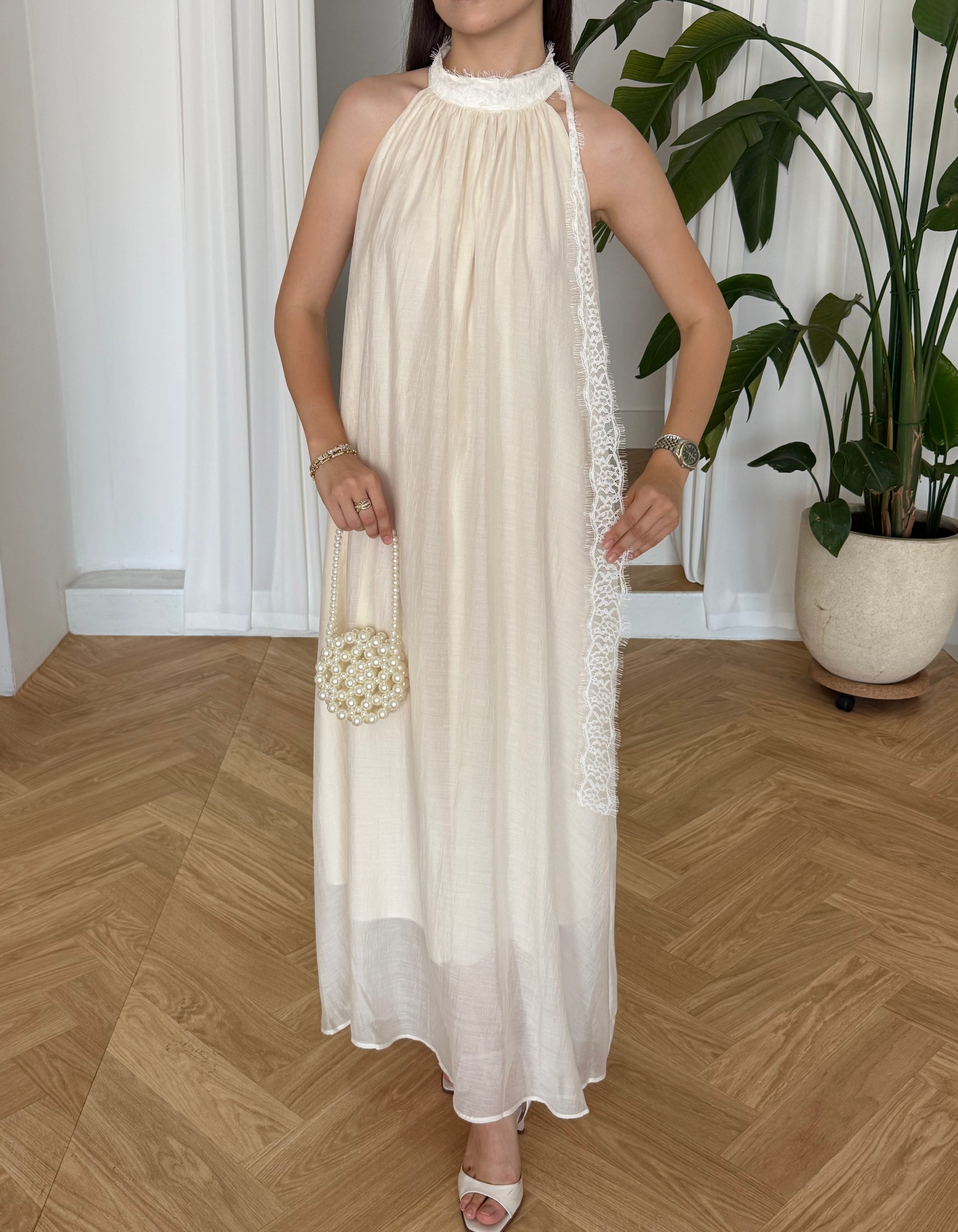 Halter Yaka Oversize Maxi Elbise