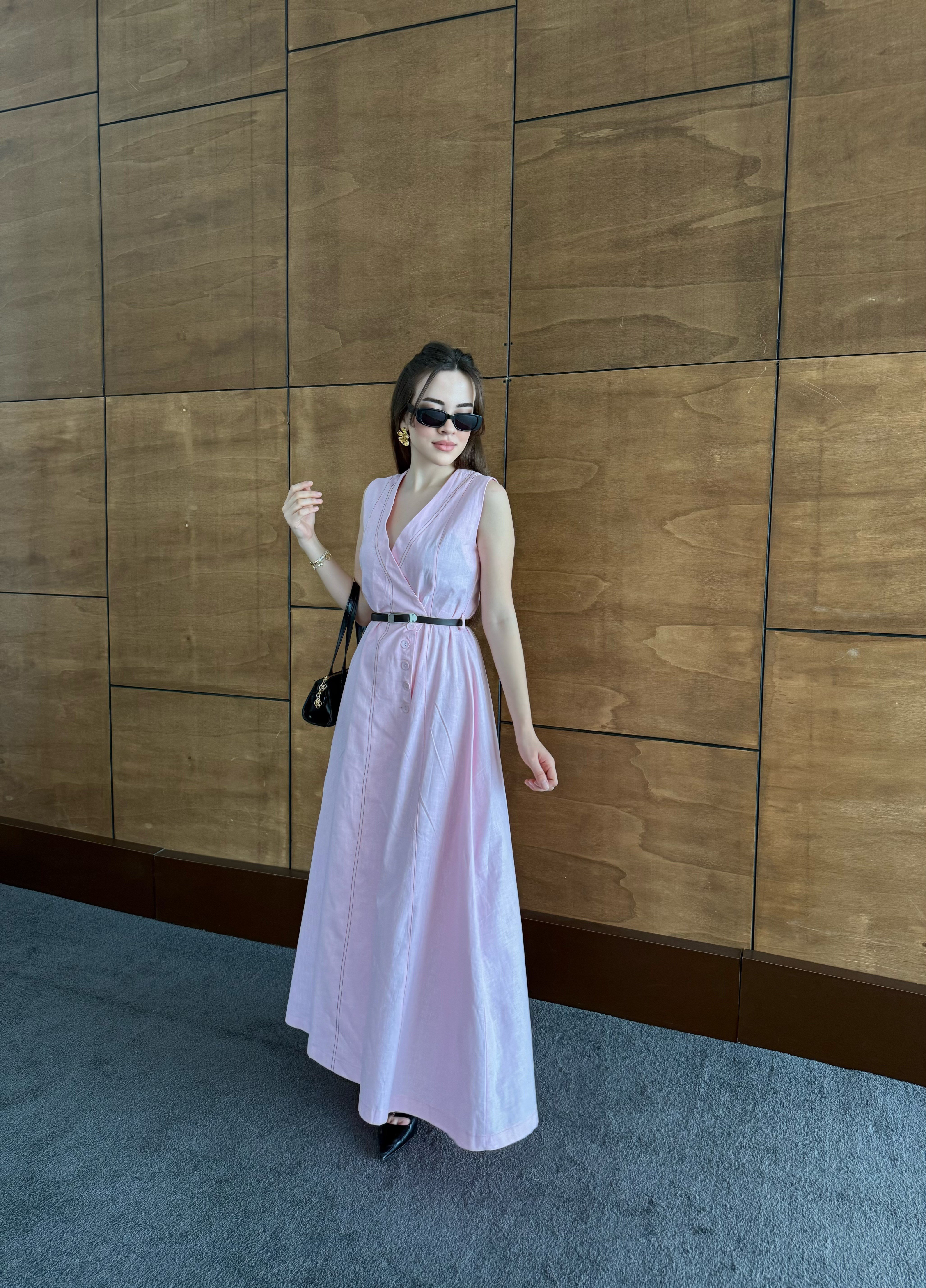 Kruvaze Yaka Düğme Detay Elbise