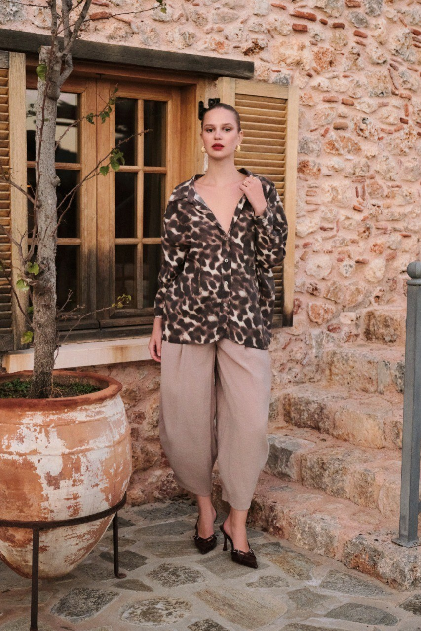 Leopar Desenli Oversize Gömlek