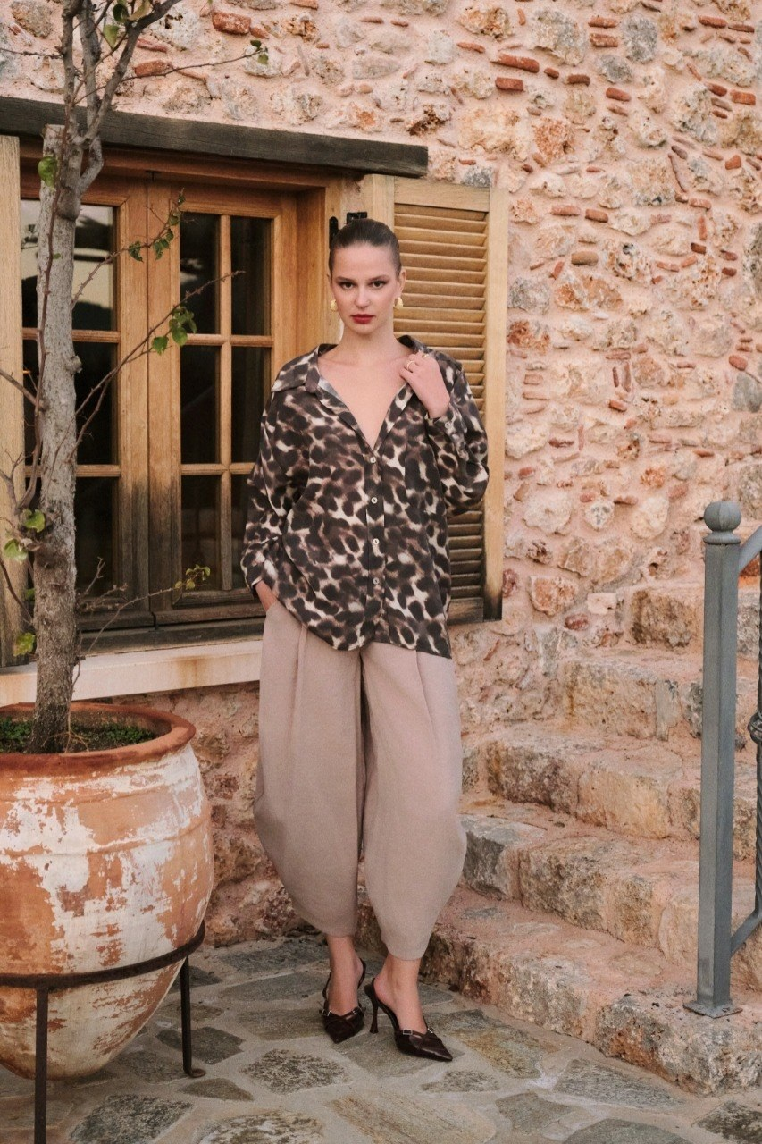 Leopar Desenli Oversize Gömlek