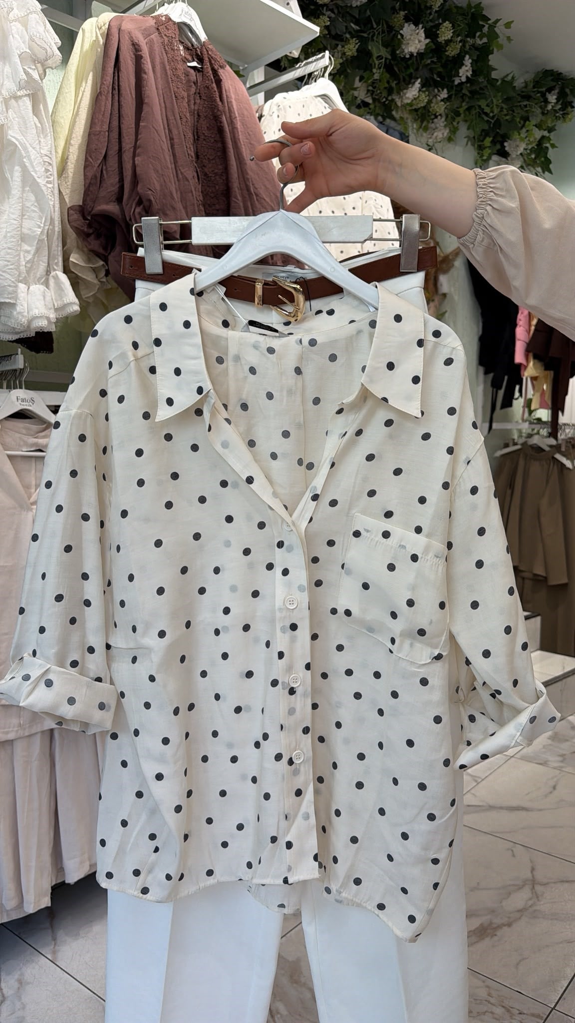 Puantiye Desenli Oversize Gömlek