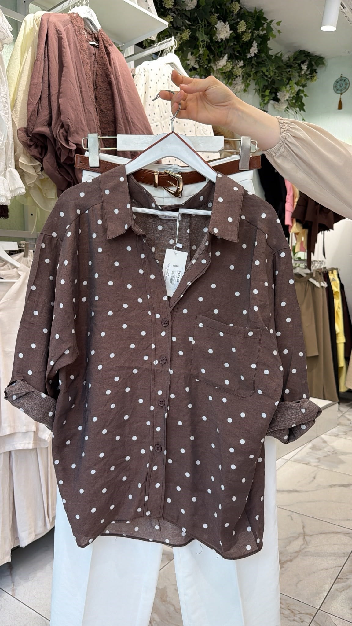 Puantiye Desenli Oversize Gömlek