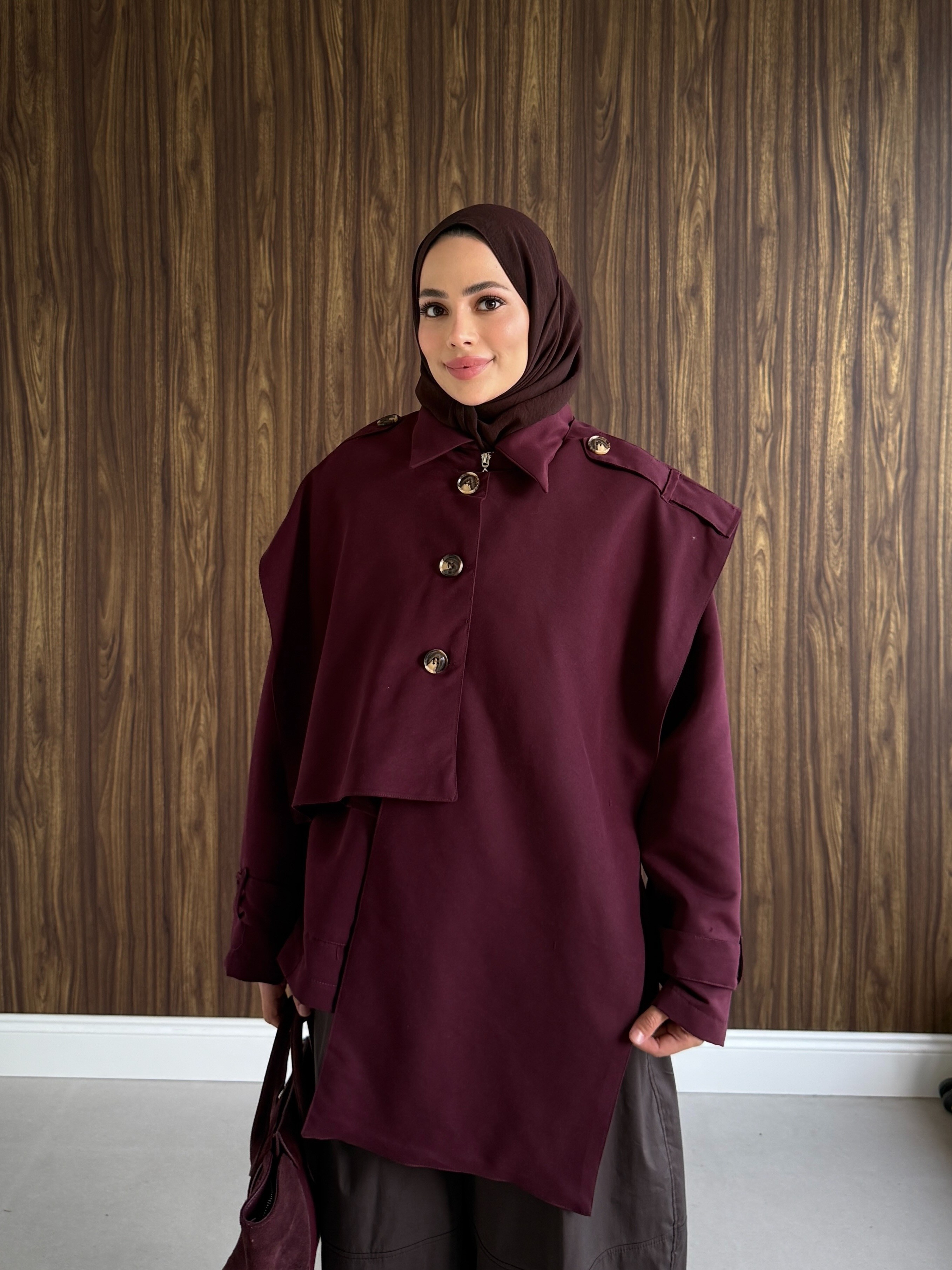 Asimetrik Kesim Trenç Bordo