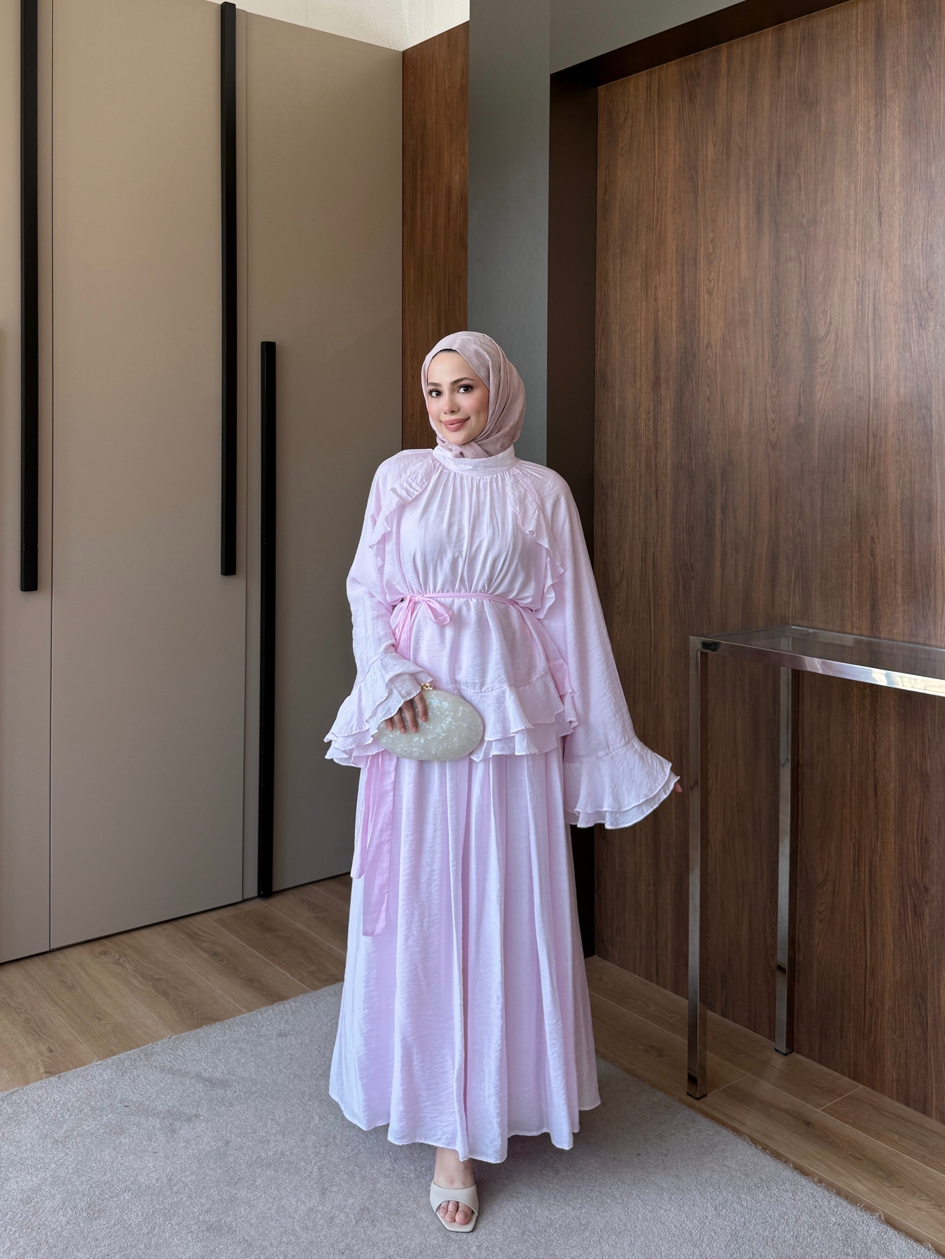 Astarlı Etekli Takım Pembe