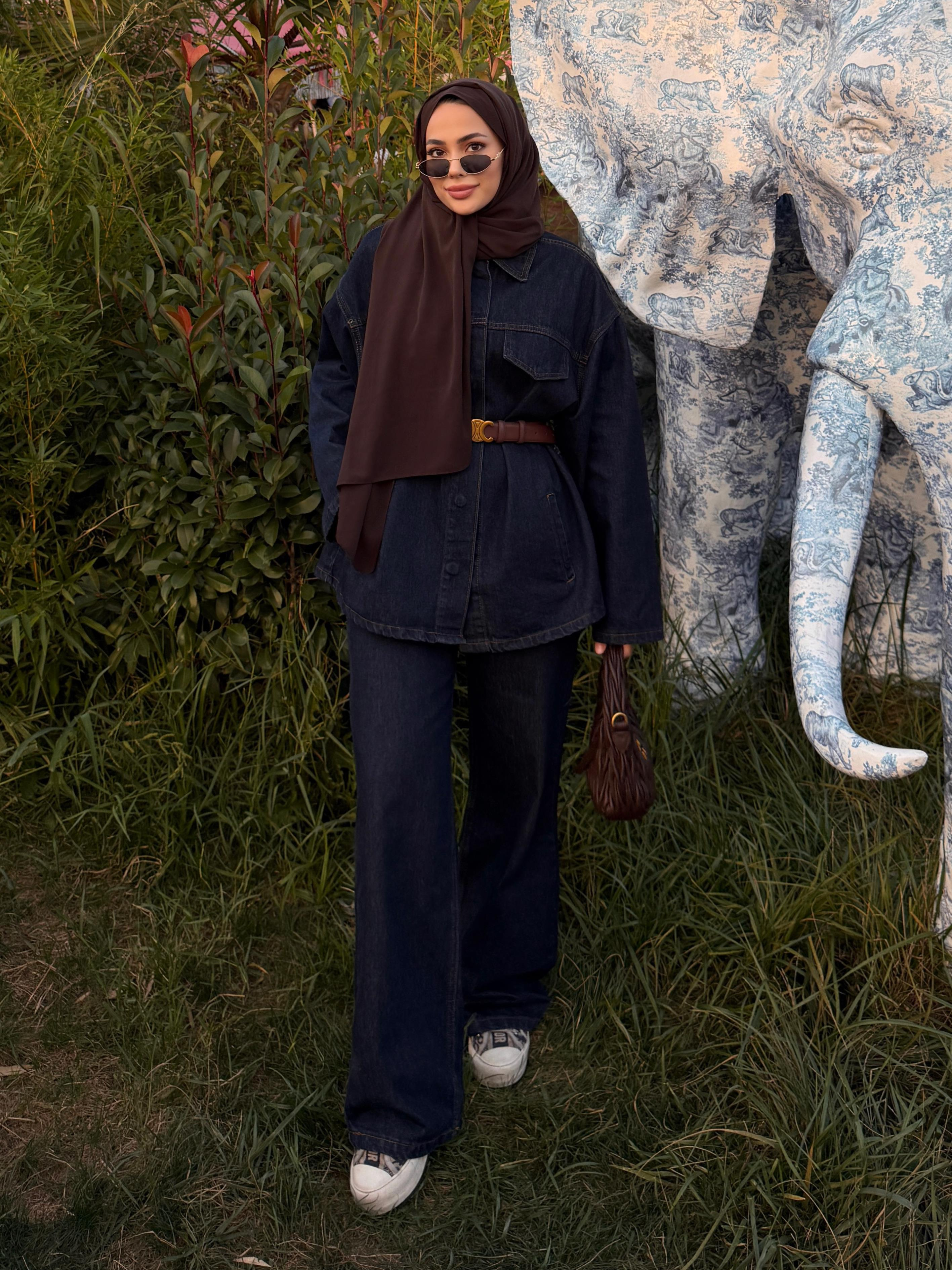 Bağlamalı Denim Takım Lacivert