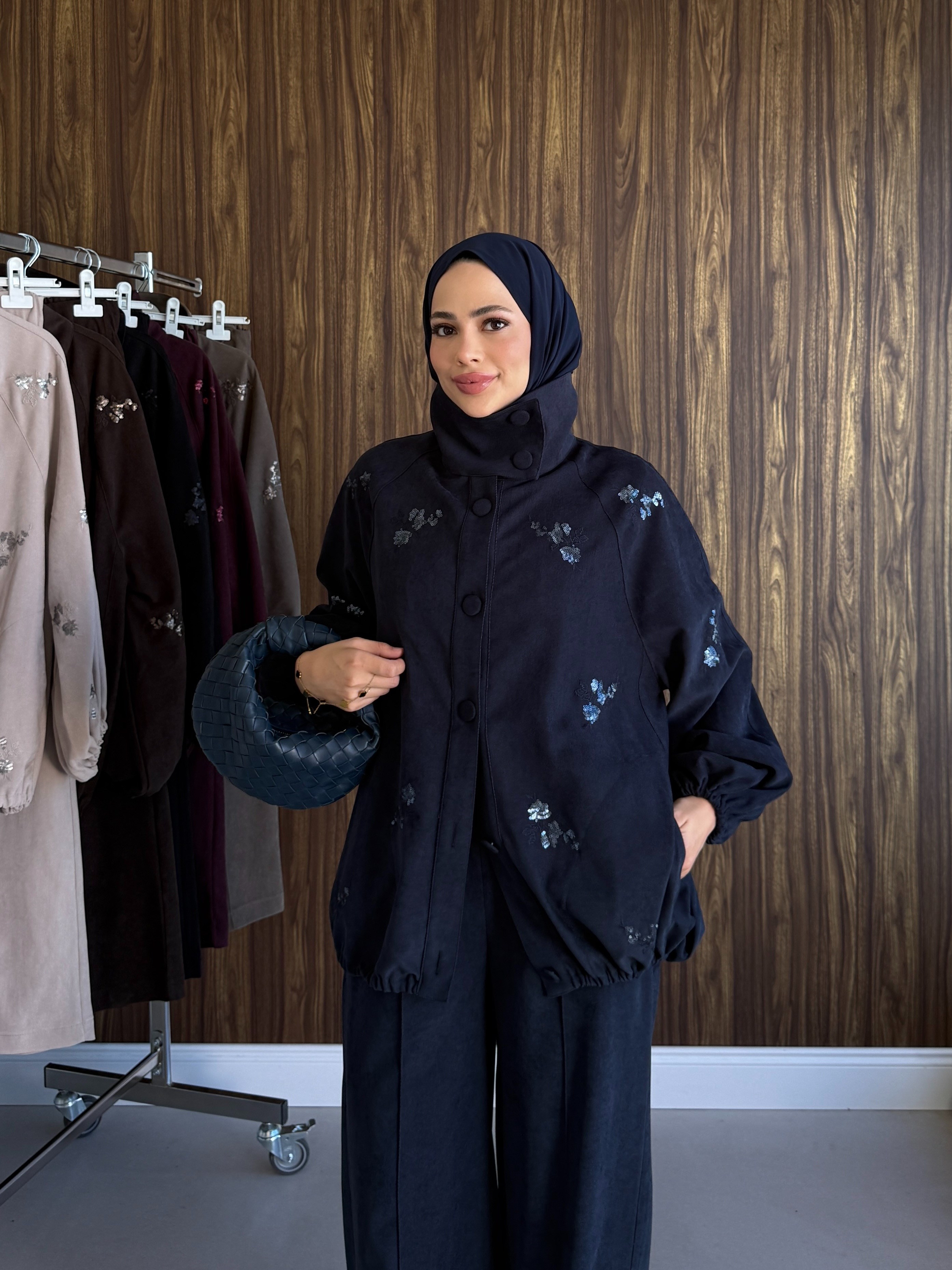 Bomber Ceketli Kadife Takım Lacivert