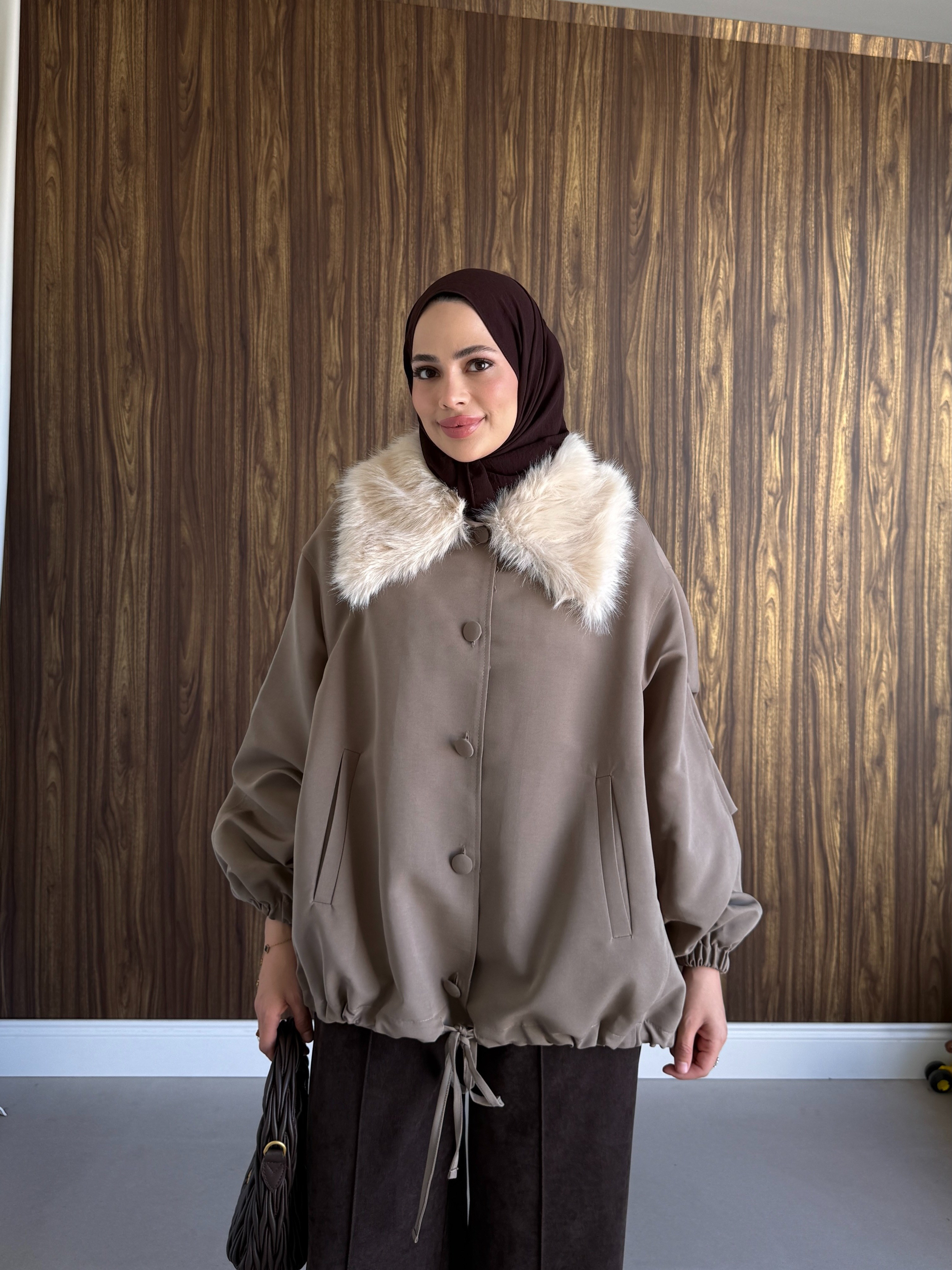 Bomber Kürklü Ceket Vizon