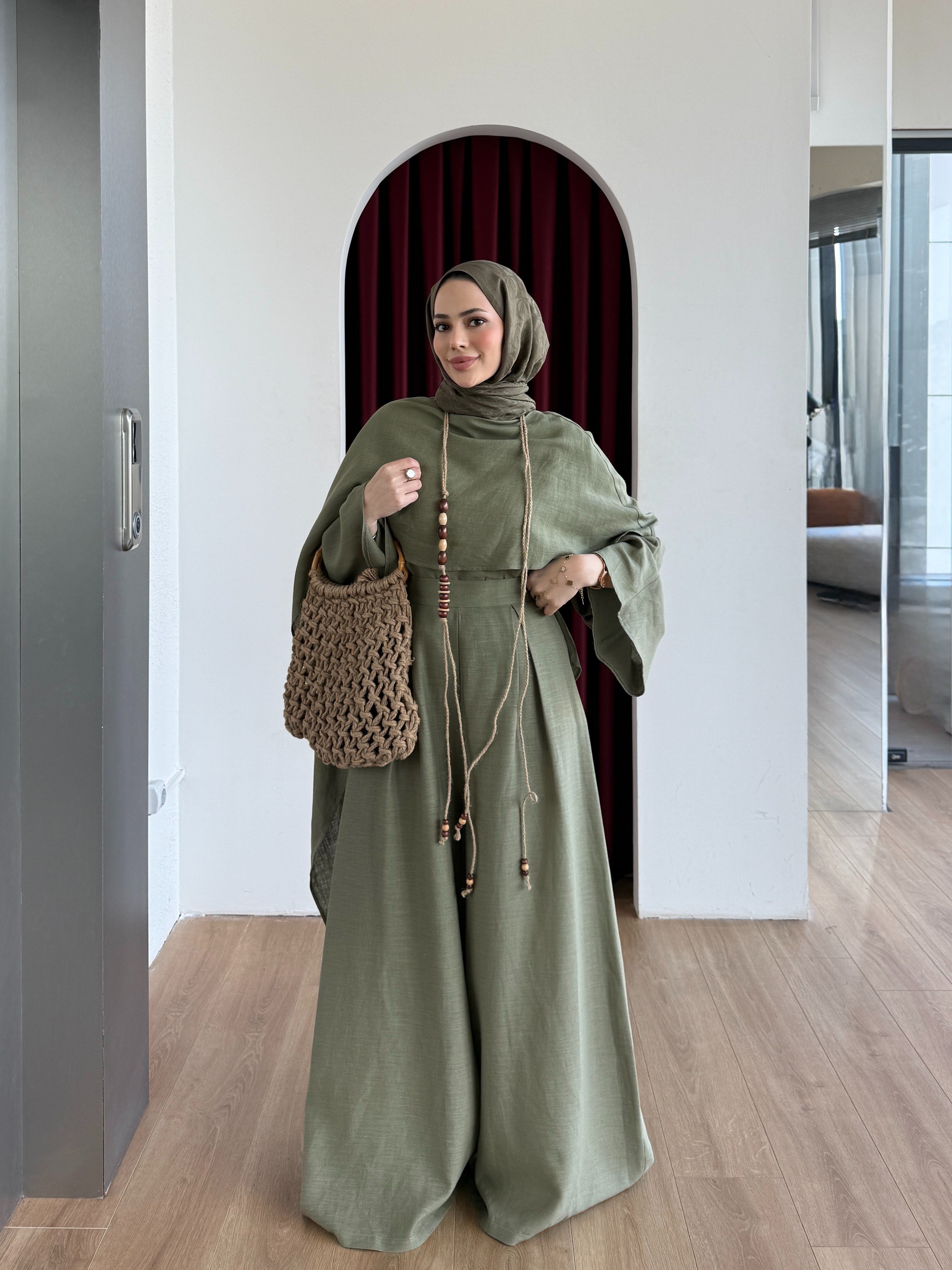 Boncuk Detaylı Pantolon Takım Haki