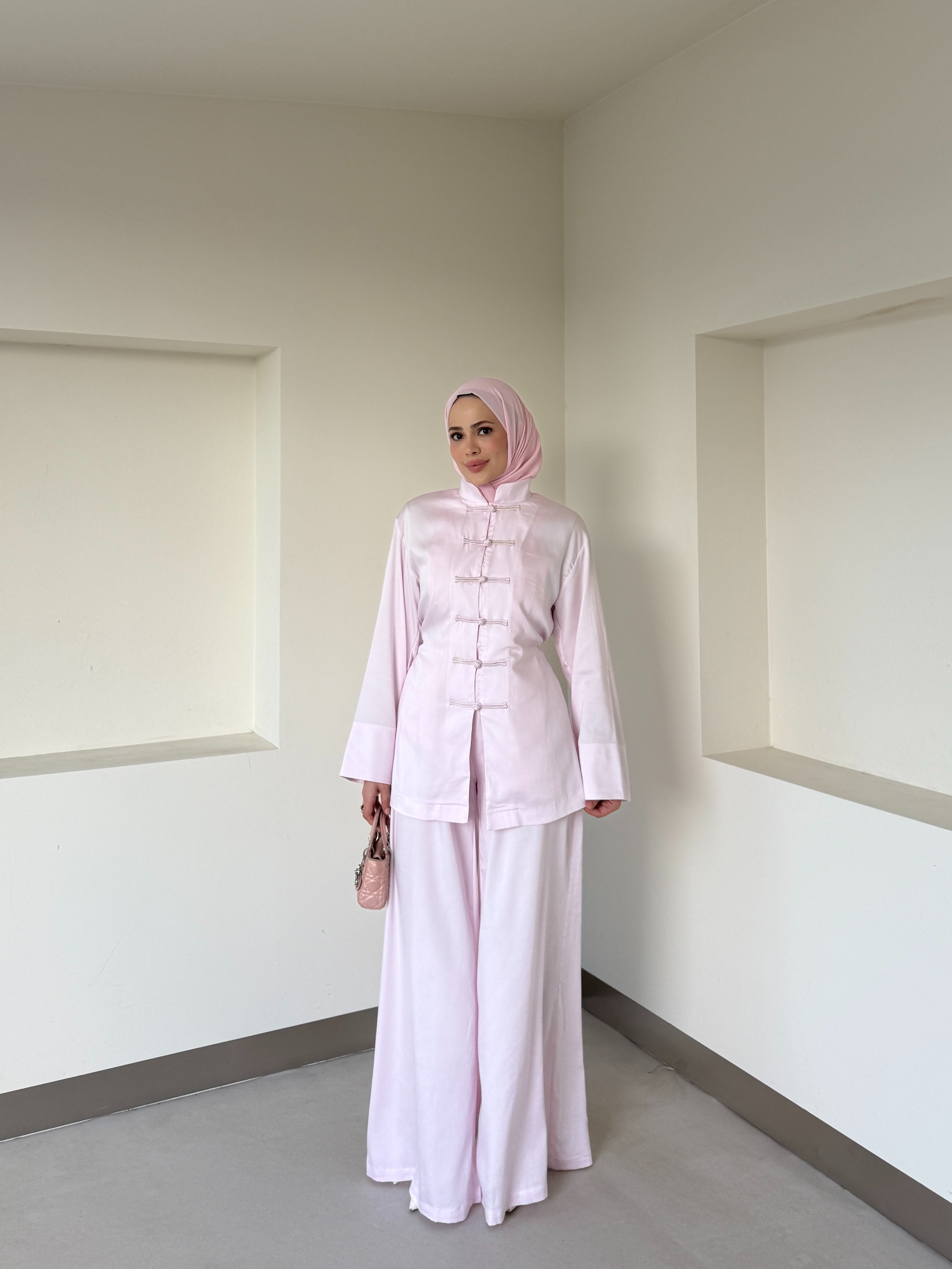 Brit Düğmeli Pantolon Takım Pembe