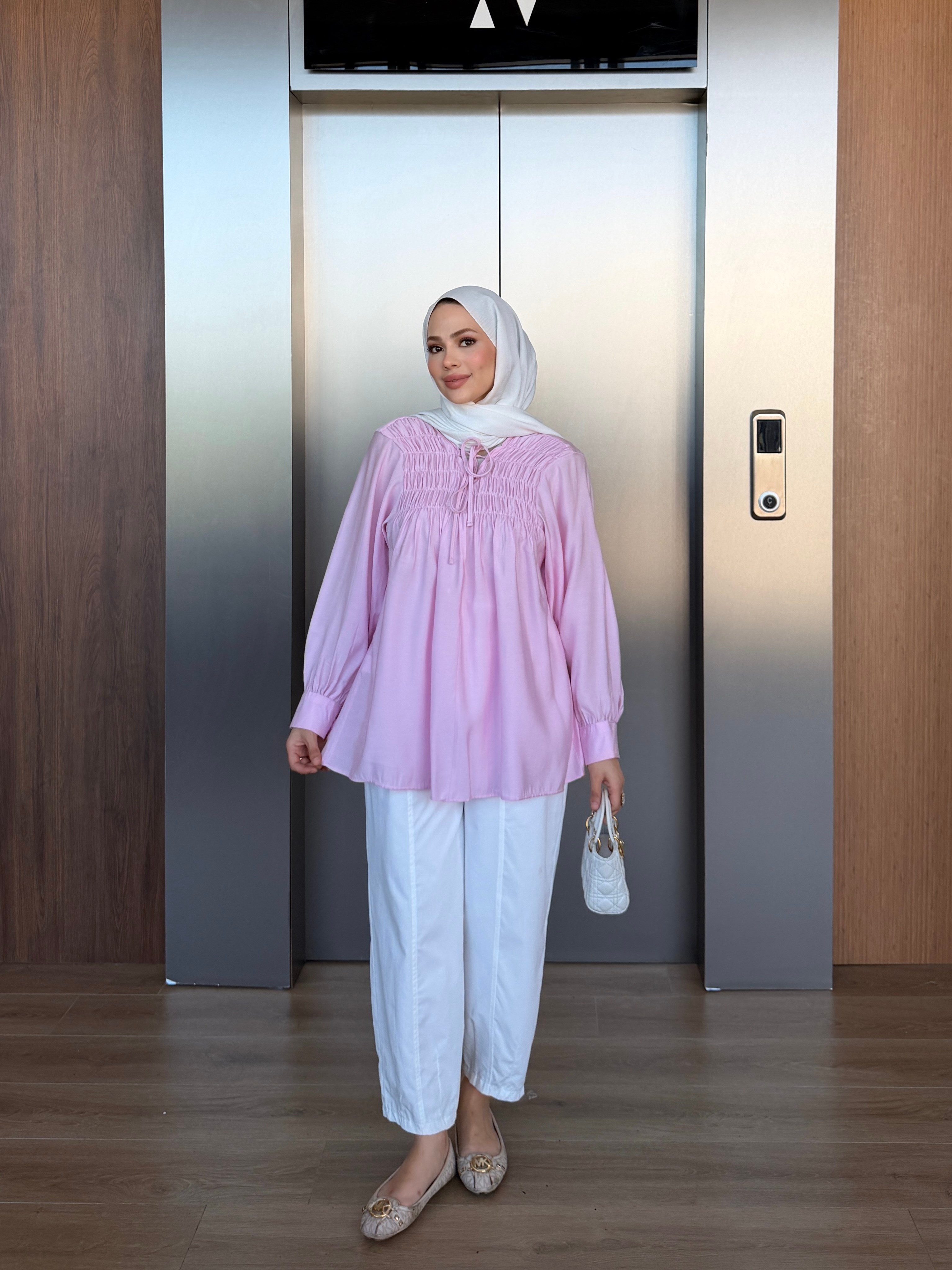 Büzgülü Bağlamalı Gömlek Pembe