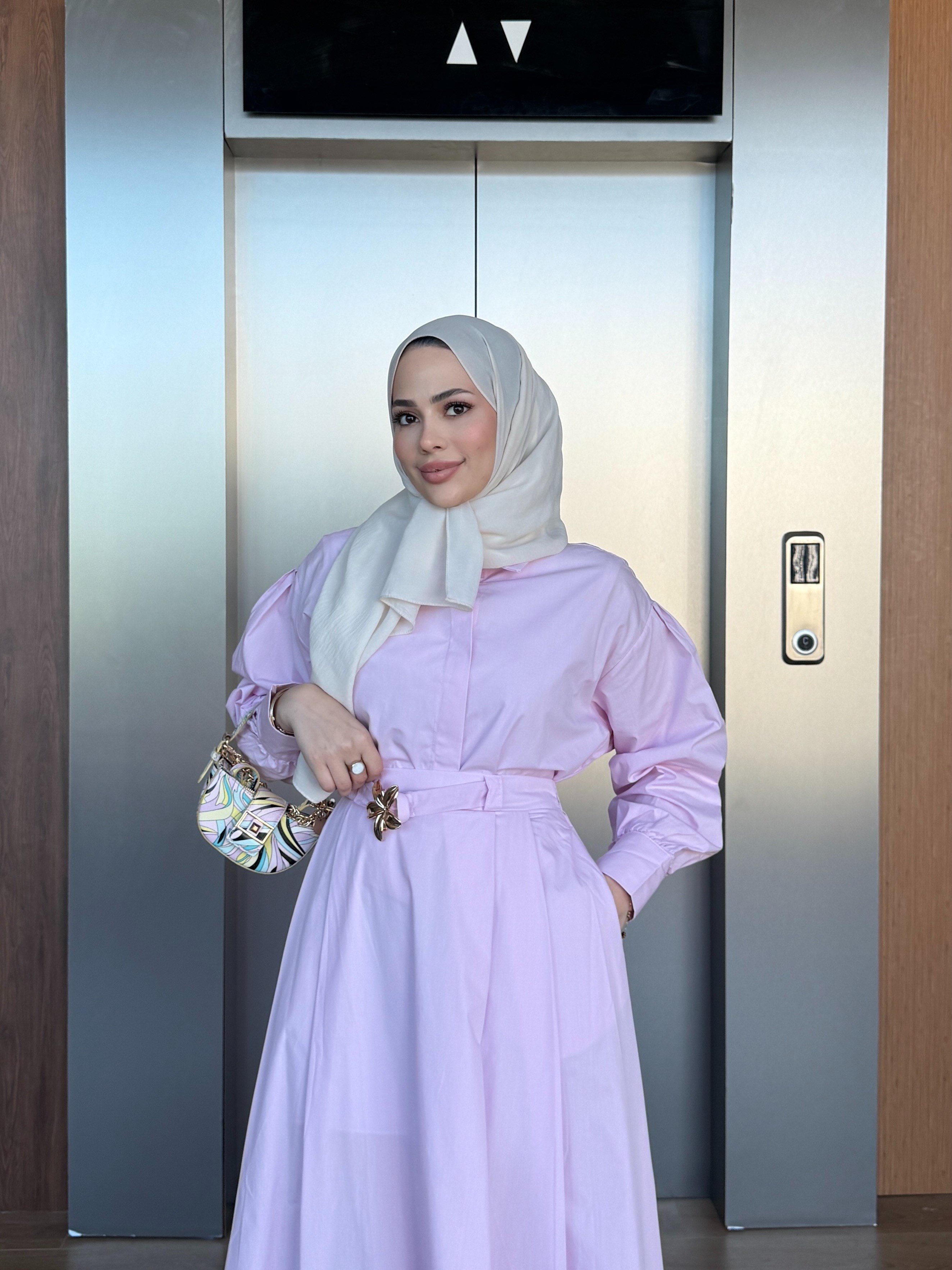 Çiçek Kuşaklı Poplin Etekli Takım Pembe 