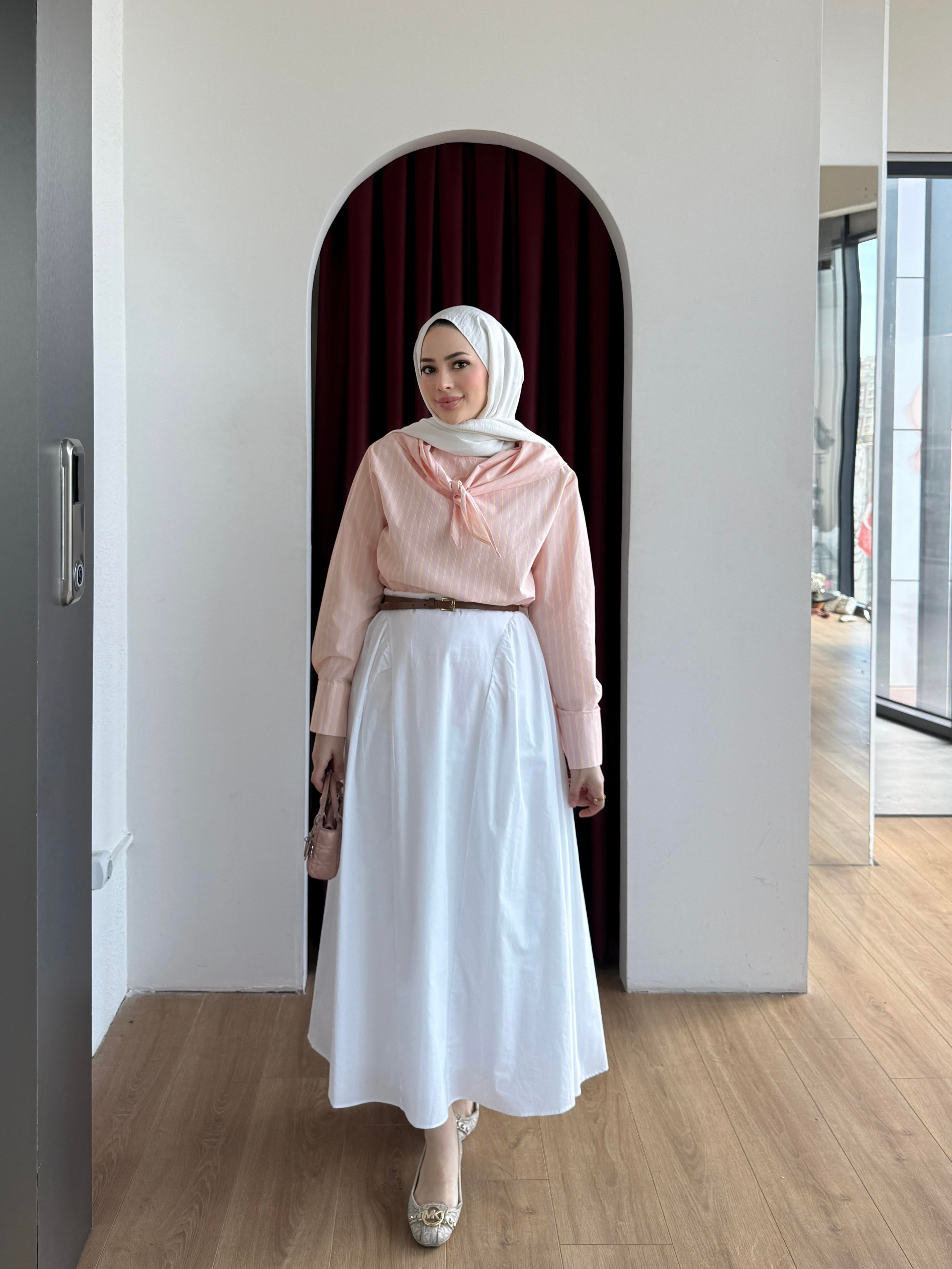 Çizgili Şal Yaka Gömlek Pembe