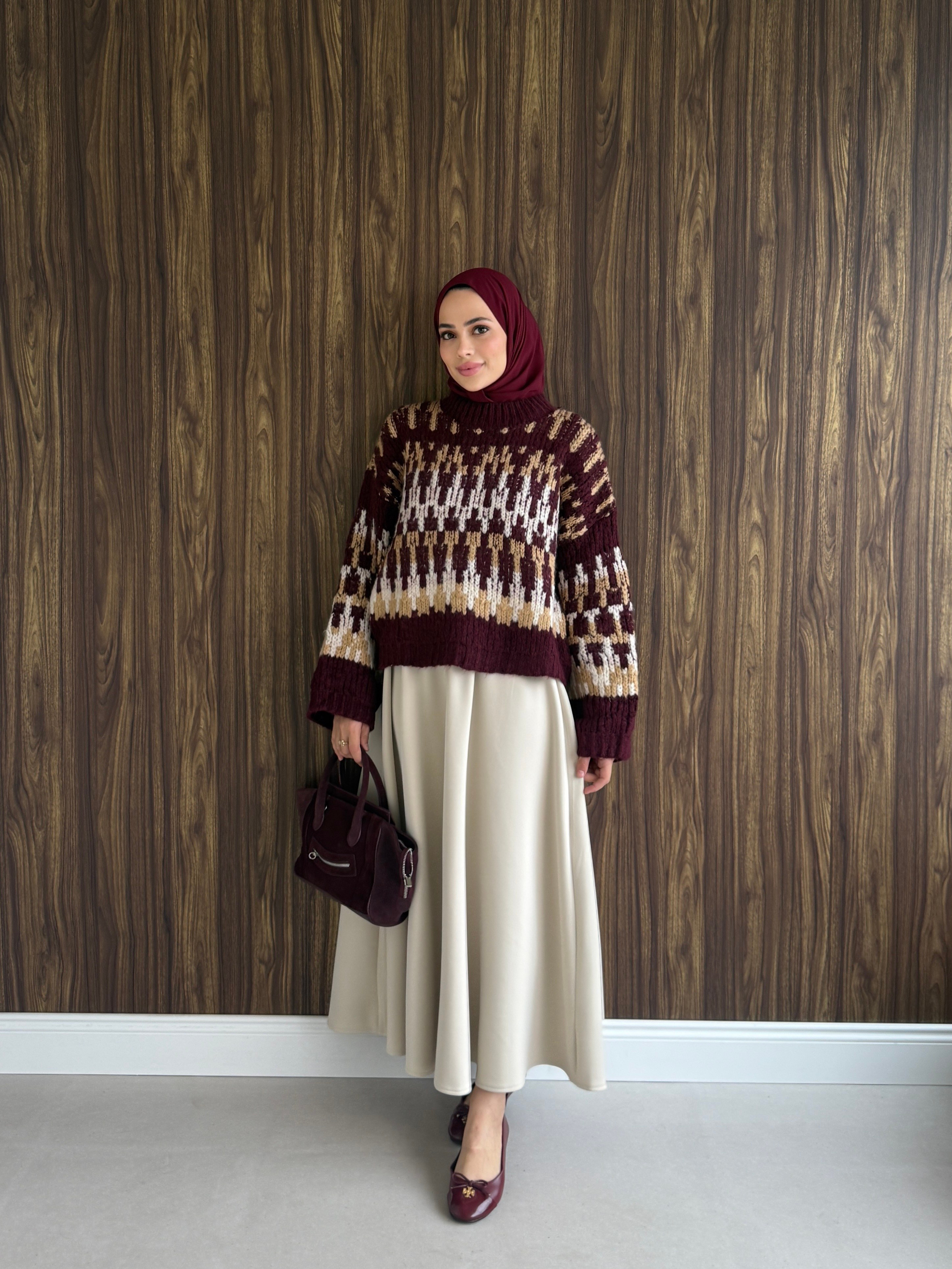 Desenli Kazak Bordo