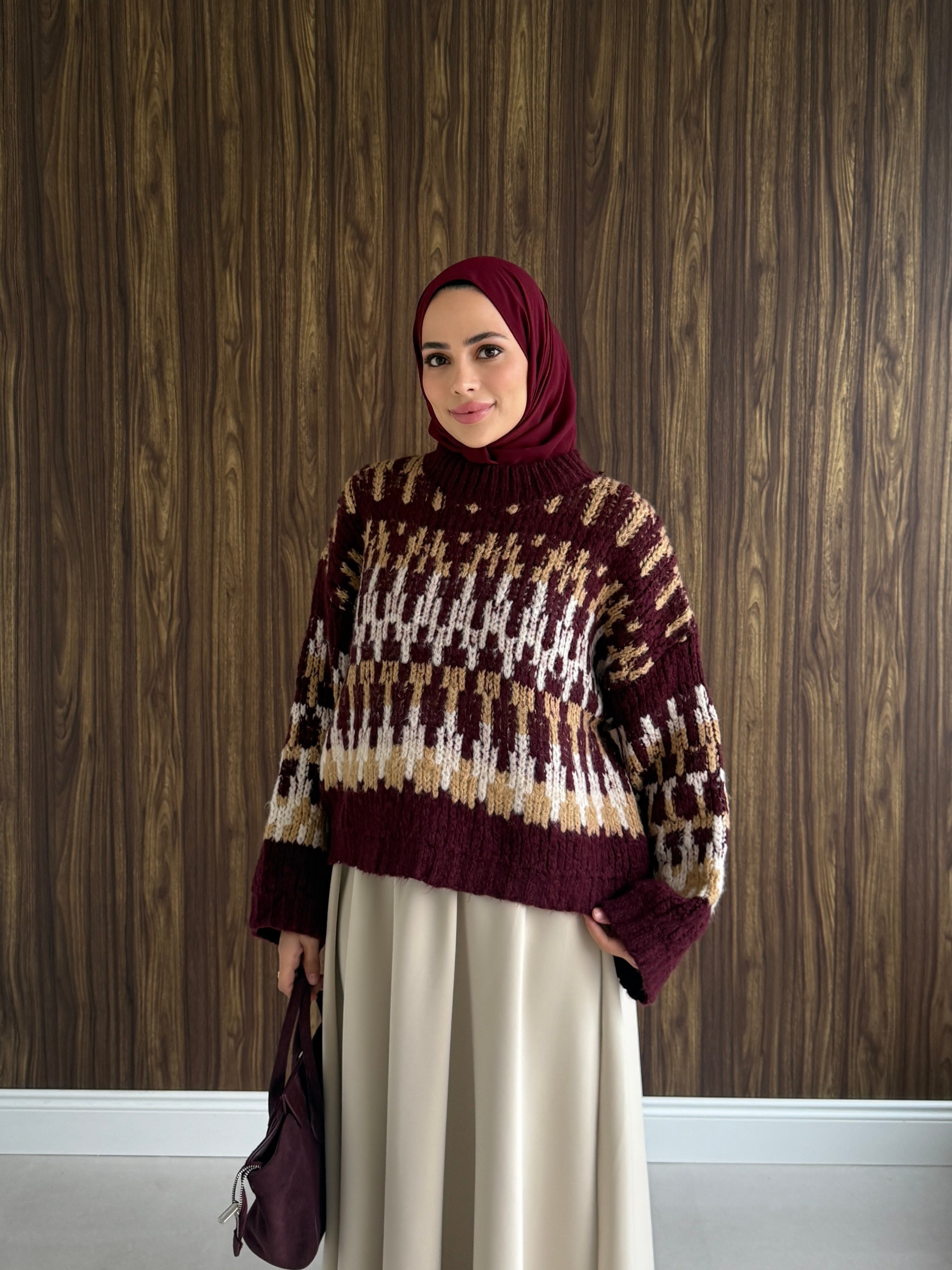 Desenli Kazak Bordo