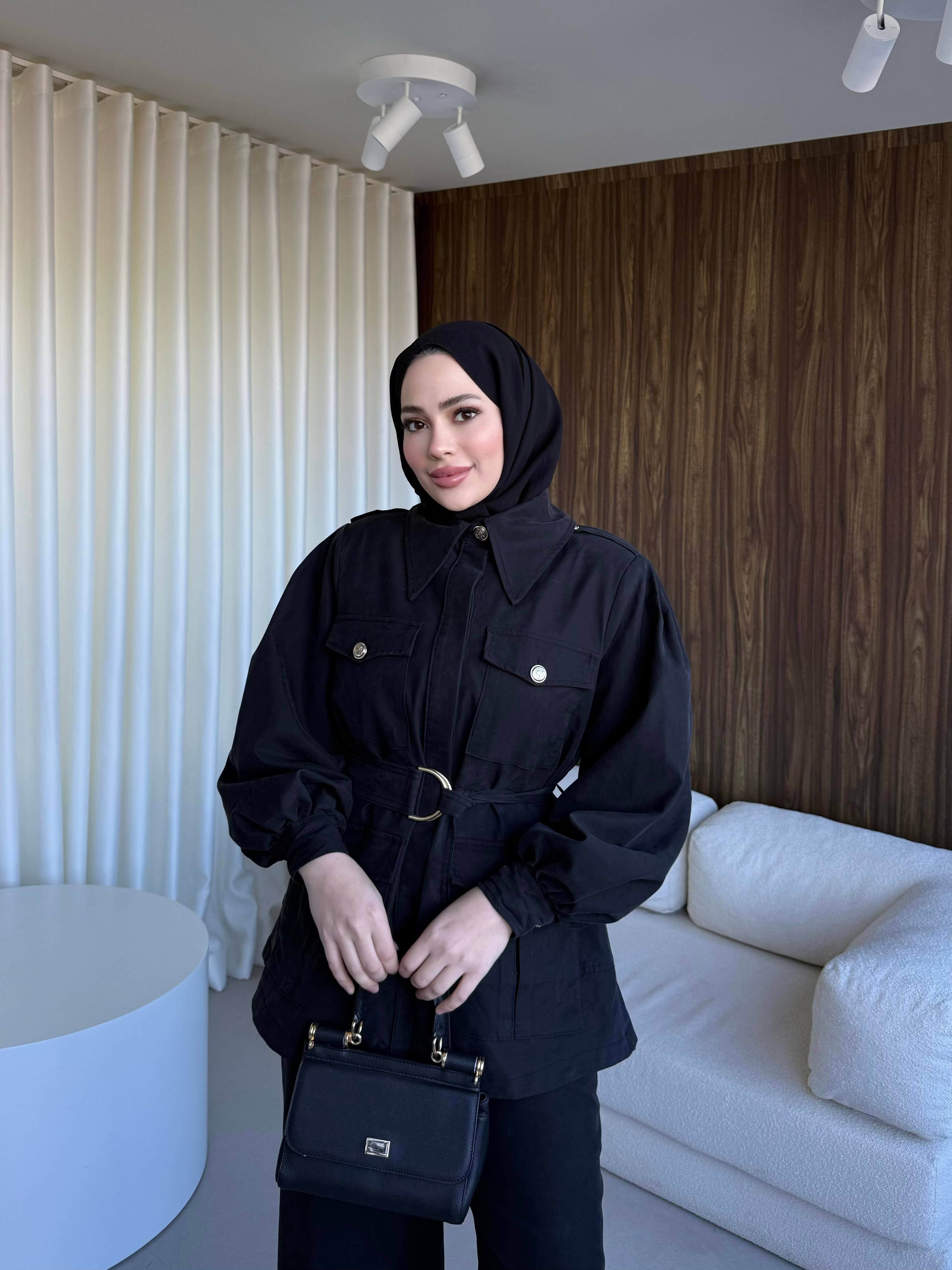 Düğme Detaylı Modal Takım Siyah