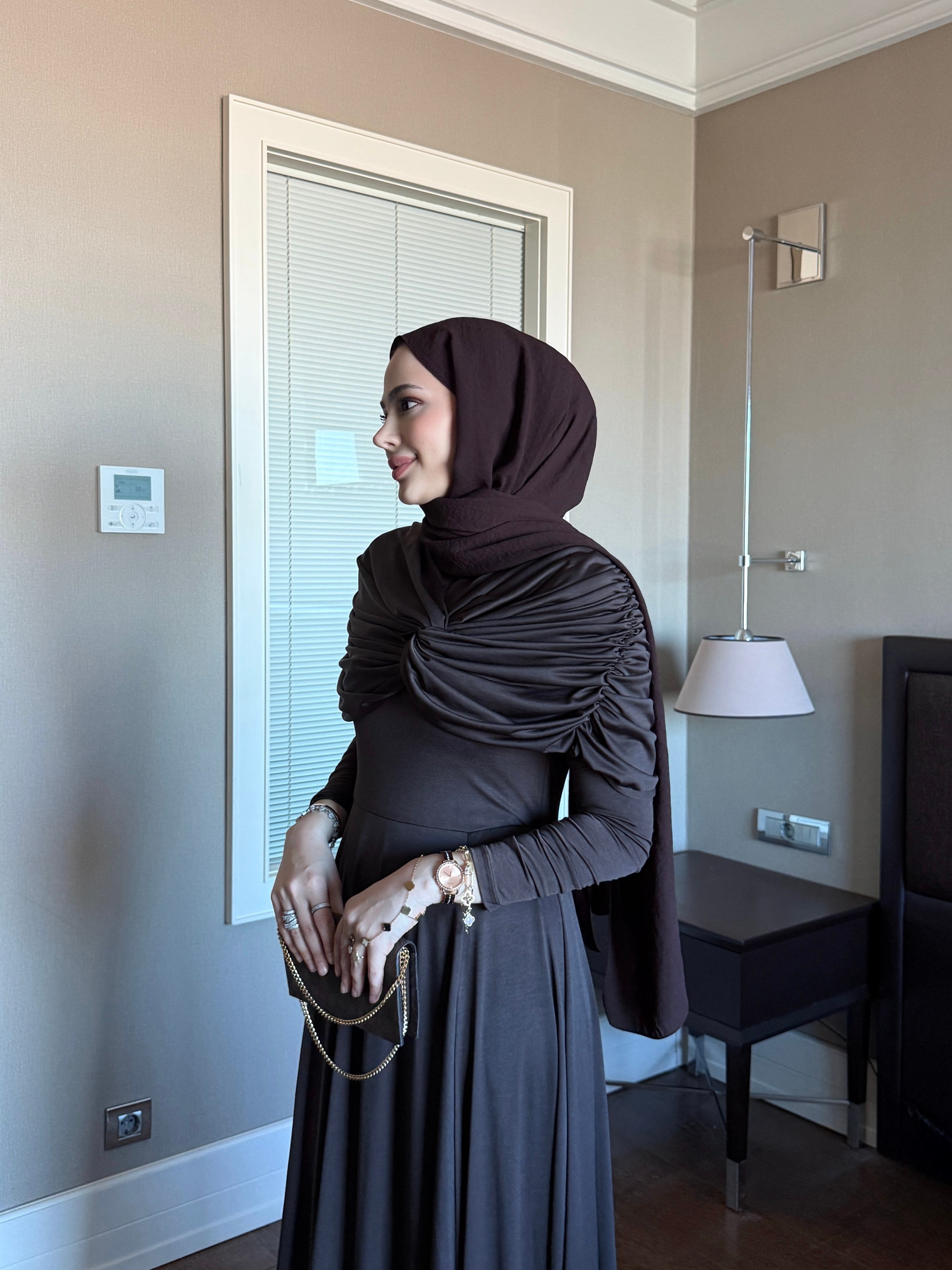 Düğüm Detaylı Abiye Acı Kahve
