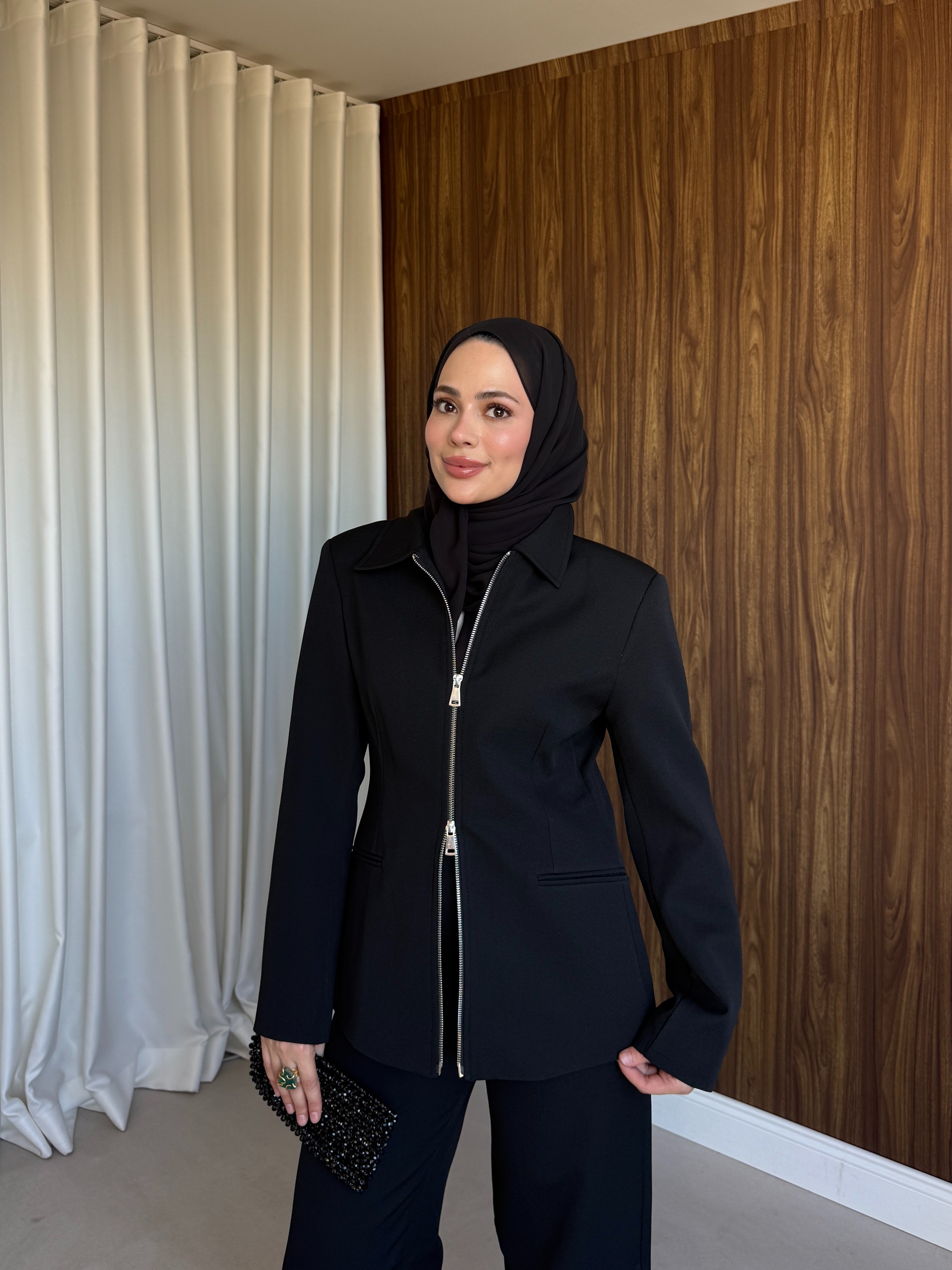 Fermuarlı Ceket Pantolon Takım Siyah