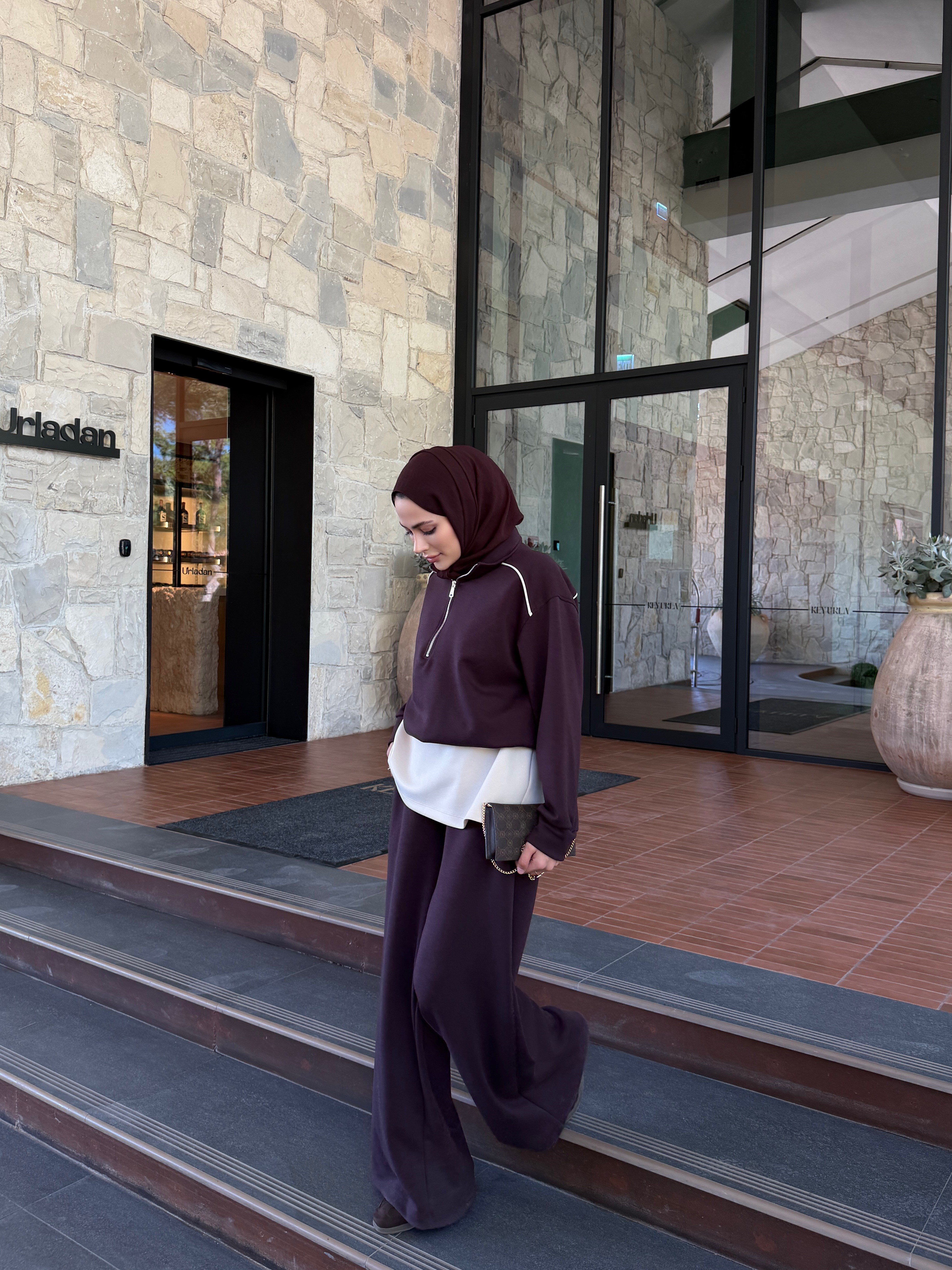 Fermuarlı Çift Renk İkili Takım Mürdüm 