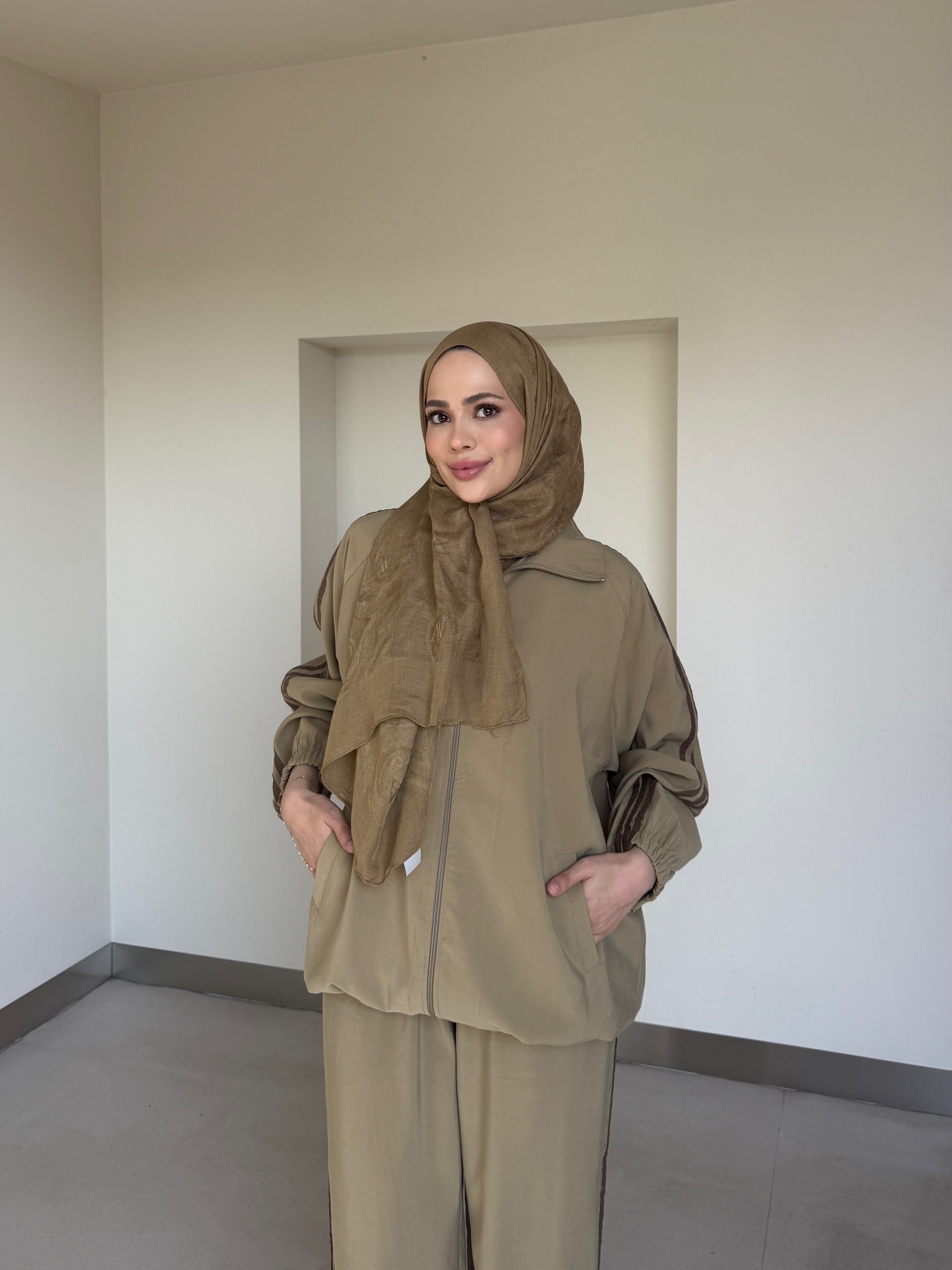 Fermuarlı Rahat Kalıp Eşofman Takım Taba