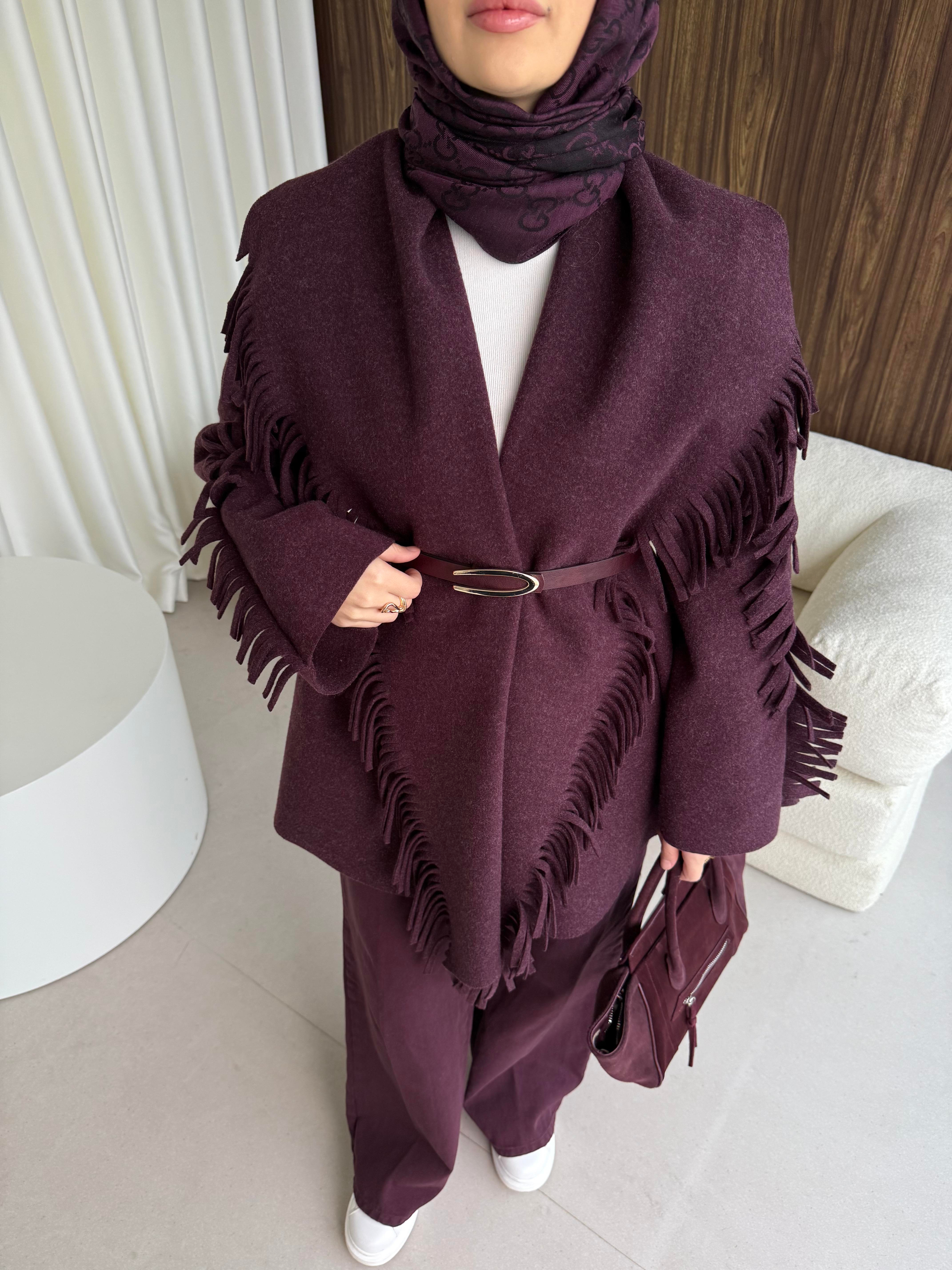 Kemerli Tasarım Ceket Burgundy