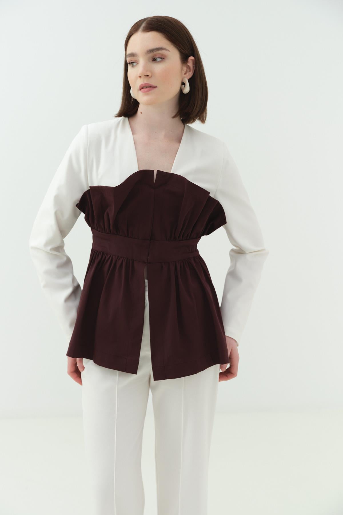Korsaj Detaylı Pantolon Takım Bordo